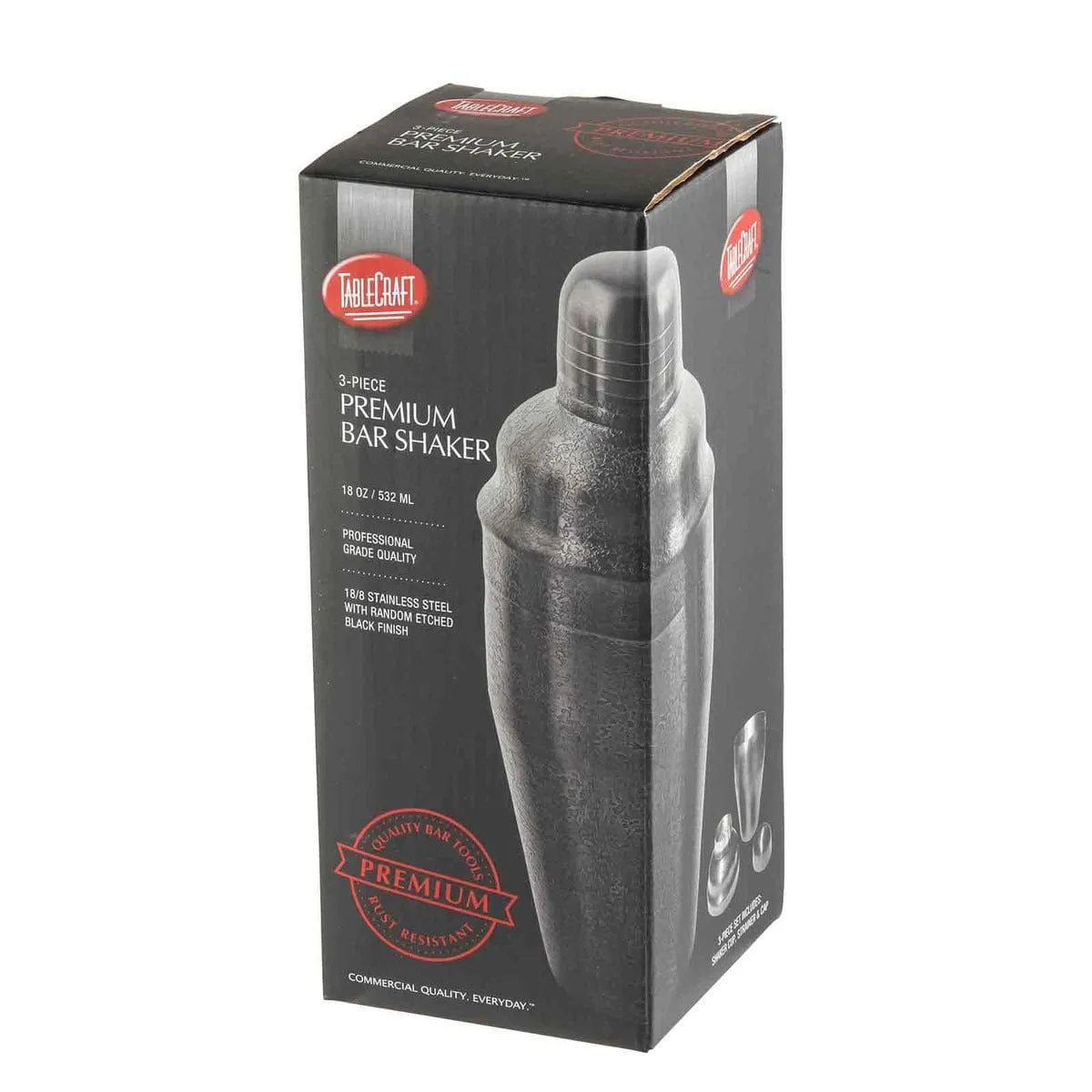 18 oz Cocktail Shaker - 3 Piece Set - Black