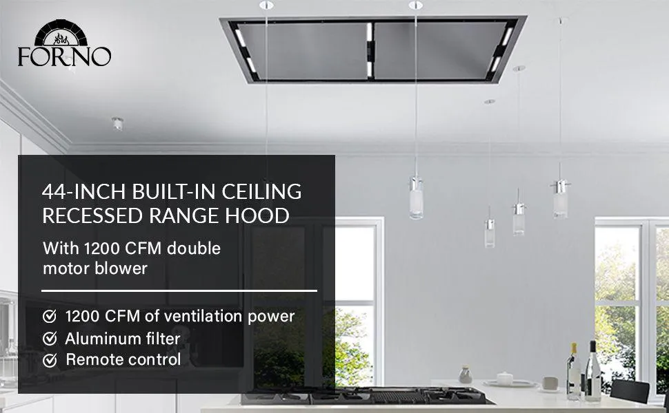 Forno FRHRE531244 Arezzo - 44 Celling Range Hood With Perimetric Heat. Odor. Gases And Steam Air Capture