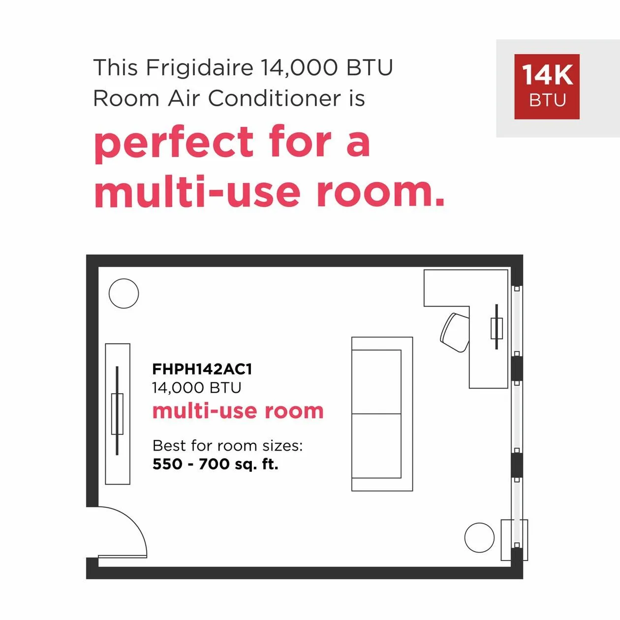 Frigidaire FHPH142AC1 Frigidaire 14.000 Btu Heat/Cool Portable Room Air Conditioner