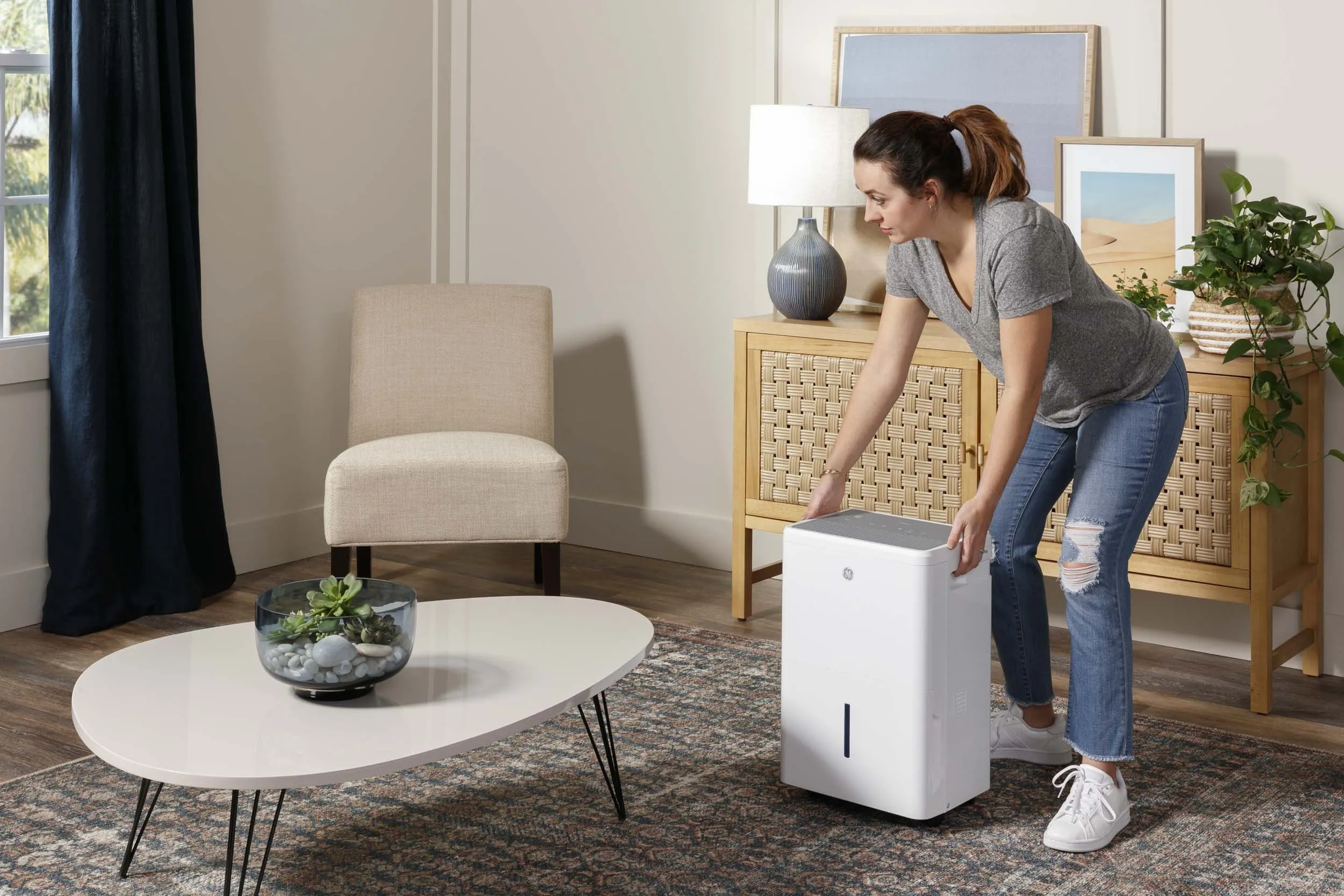 Ge Appliances ADYR22LC Ge Energy Star 22 Pint Portable Dehumidifier With Smart Dry For Damp Spaces