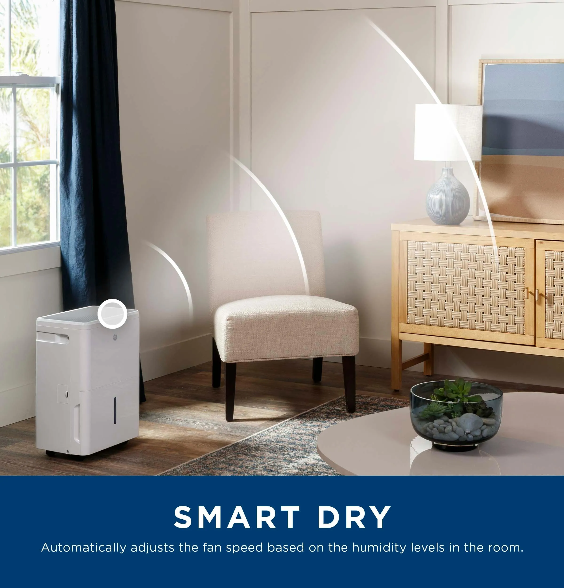 Ge Appliances ADYR35LC Ge Energy Star 35 Pint Portable Dehumidifier With Smart Dry For Very Damp Spaces