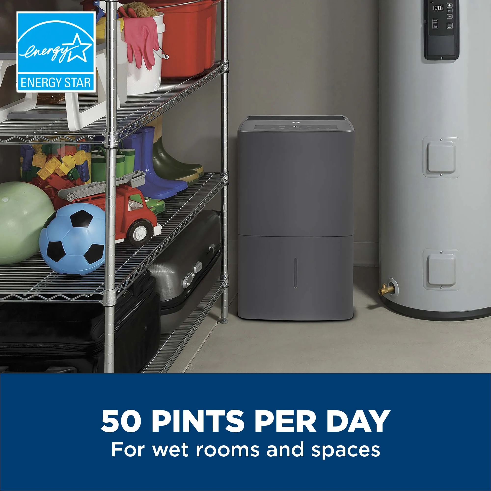 Ge Appliances APEW50LZ Ge Energy Star 50 Pint Portable Dehumidifier With Built-In Pump For Wet Spaces