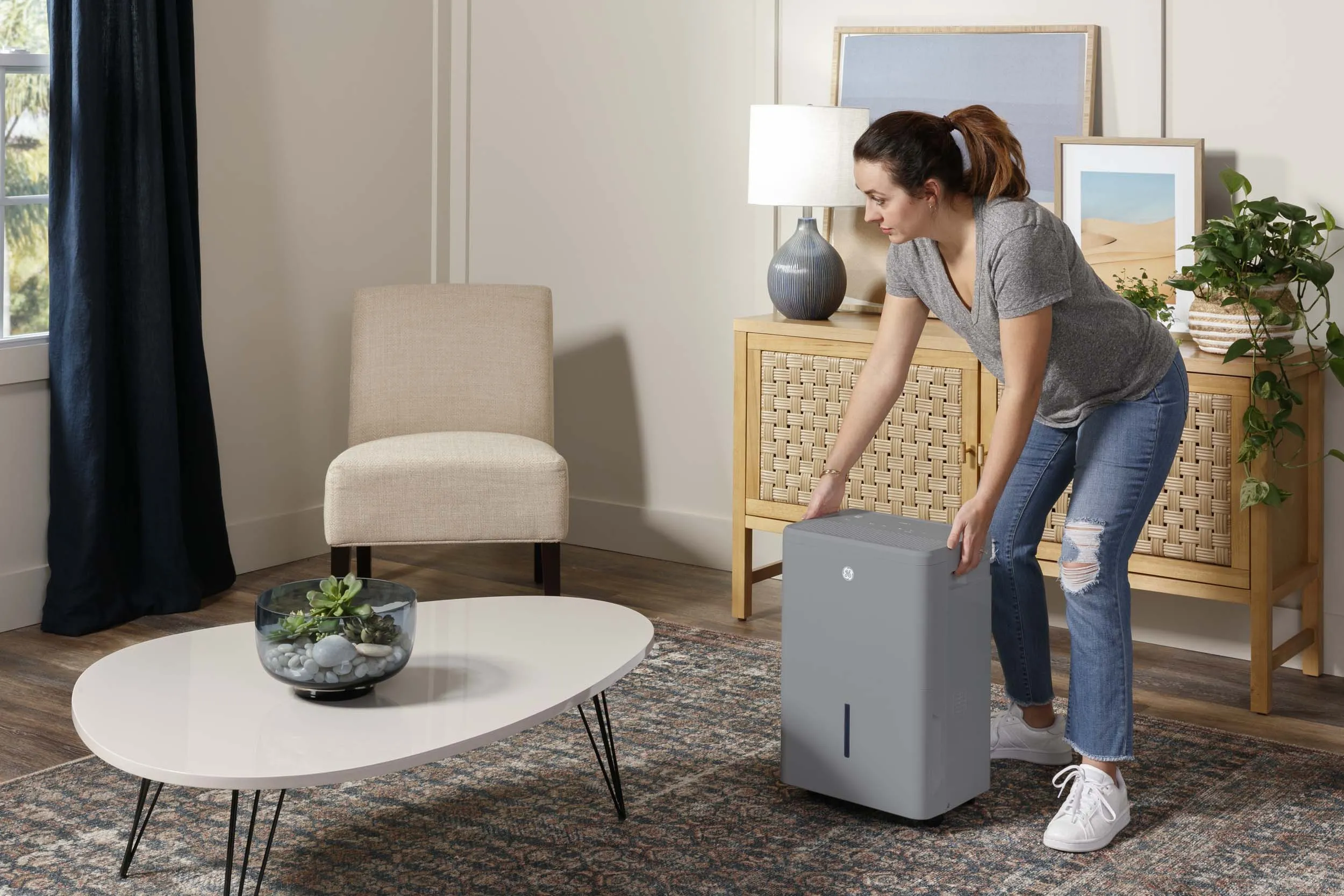 Ge Appliances APYR50LC Ge Energy Star 50 Pint Portable Dehumidifier With Built-In Pump And Smart Dry For Wet Spaces