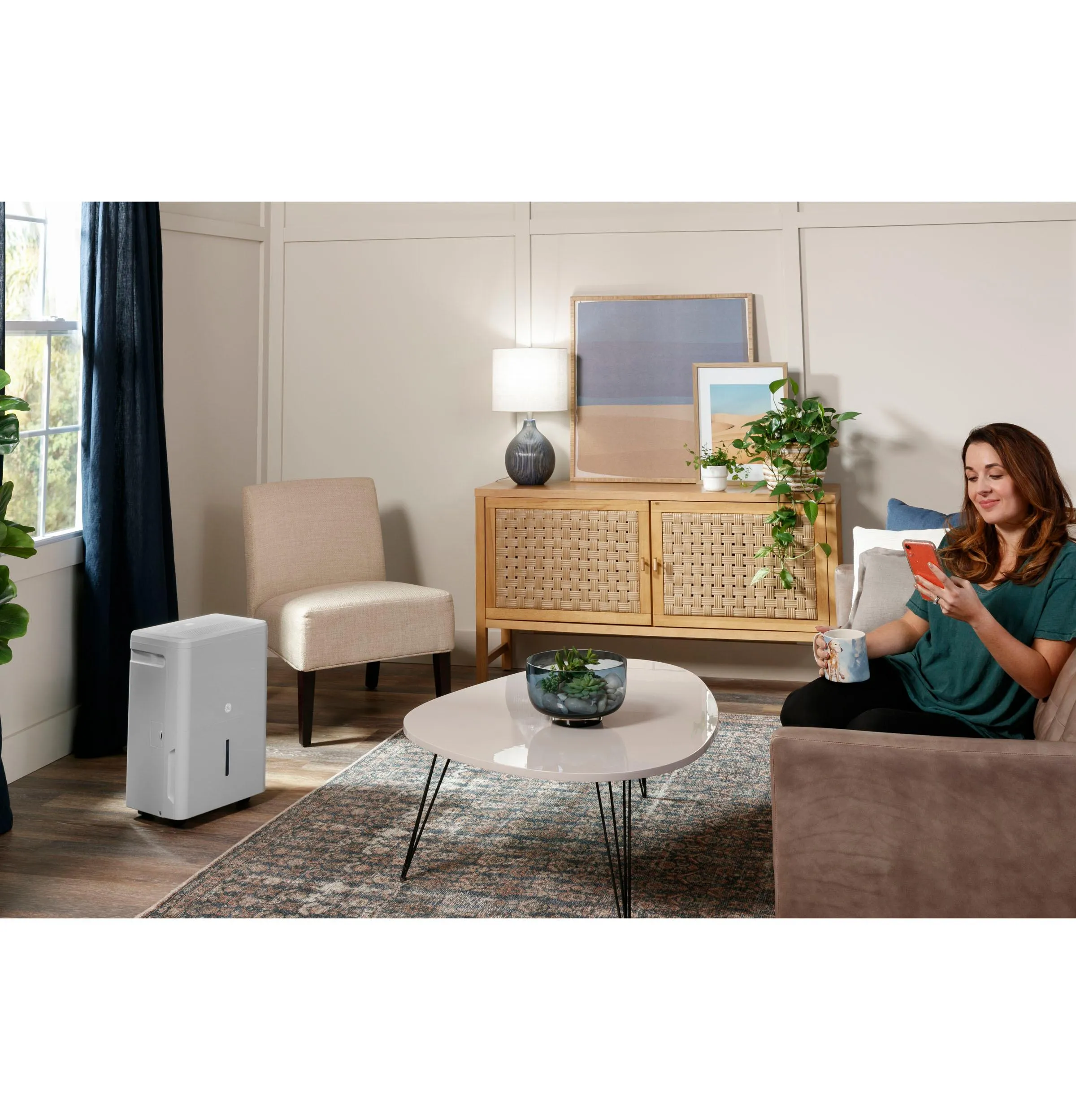 Ge Appliances AWHR50LB Ge 50 Pint Energy Star Smart Portable Dehumidifier With Smart Dry For Wet Spaces