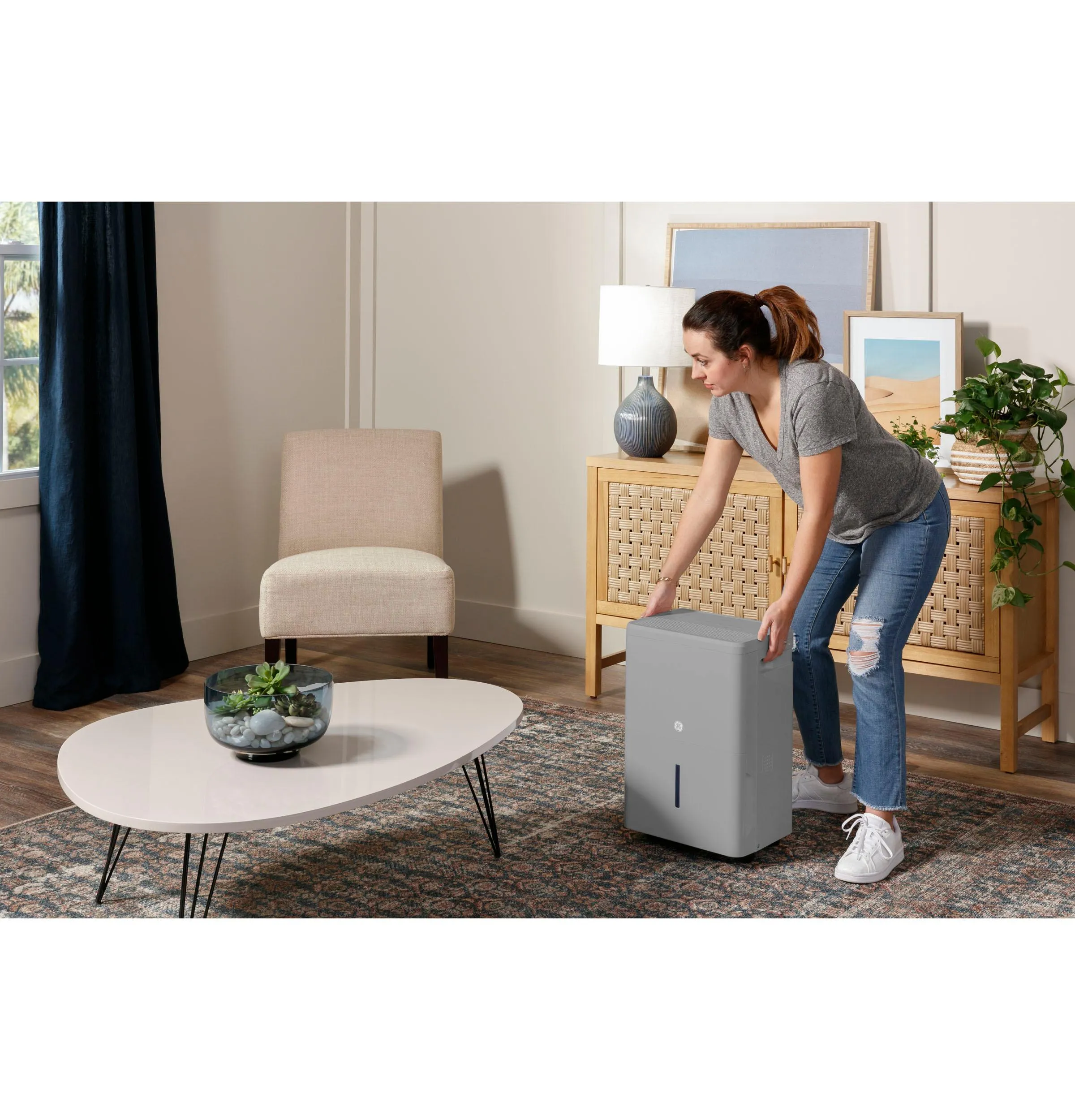 Ge Appliances AWHR50LB Ge 50 Pint Energy Star Smart Portable Dehumidifier With Smart Dry For Wet Spaces