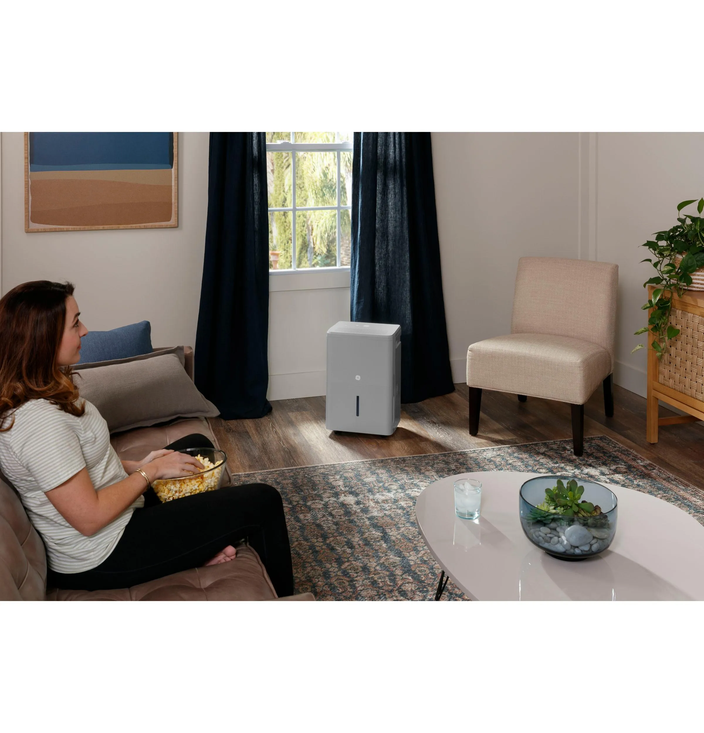 Ge Appliances AWHR50LB Ge 50 Pint Energy Star Smart Portable Dehumidifier With Smart Dry For Wet Spaces