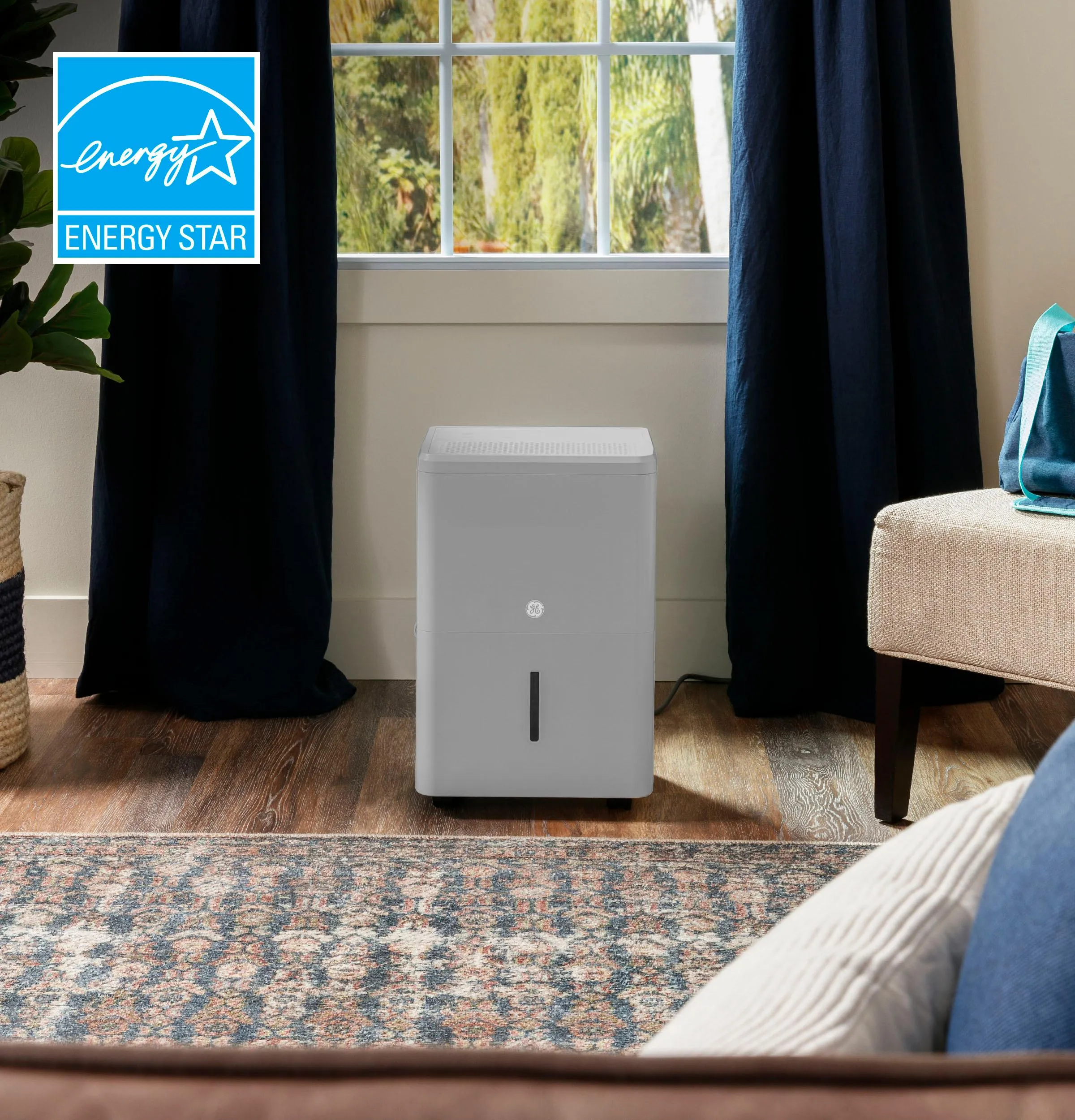 Ge Appliances AWHR50LB Ge 50 Pint Energy Star Smart Portable Dehumidifier With Smart Dry For Wet Spaces