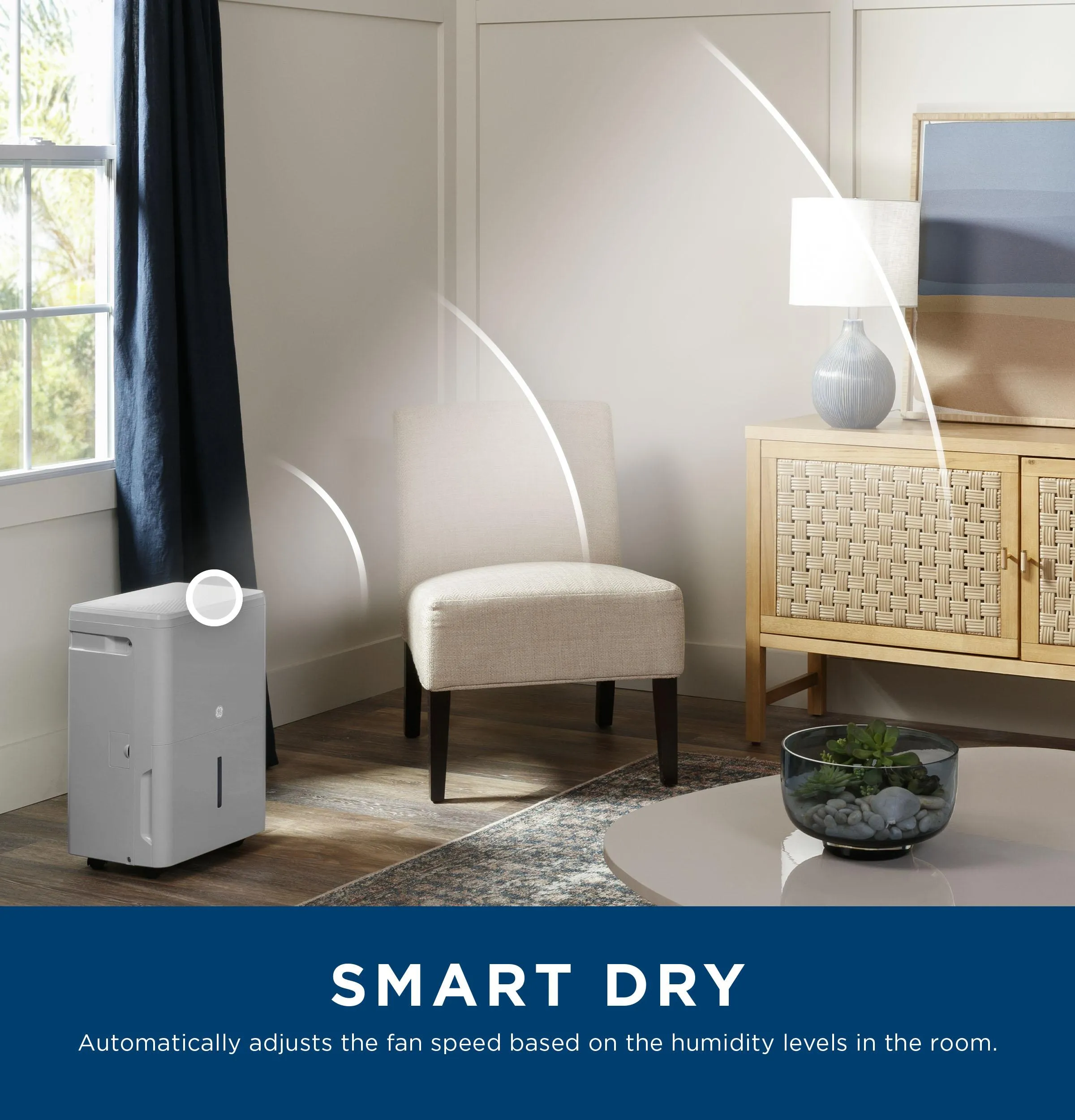 Ge Appliances AWHR50LB Ge 50 Pint Energy Star Smart Portable Dehumidifier With Smart Dry For Wet Spaces