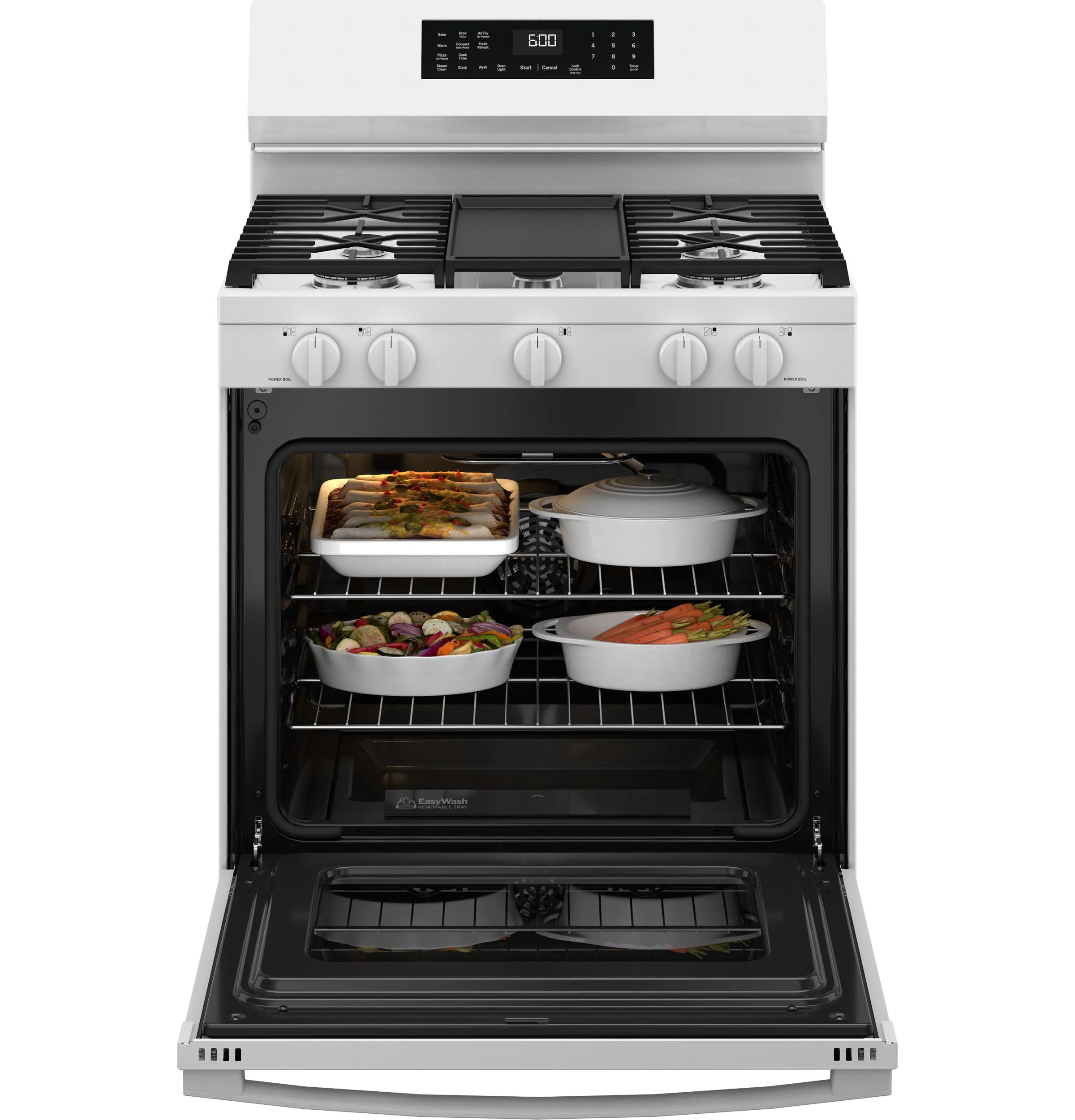 Ge Appliances GGF600AVWW Ge 30 Free-Standing Gas Convection Range With No Preheat Air Fry And Easywash&#8482; Oven Tray