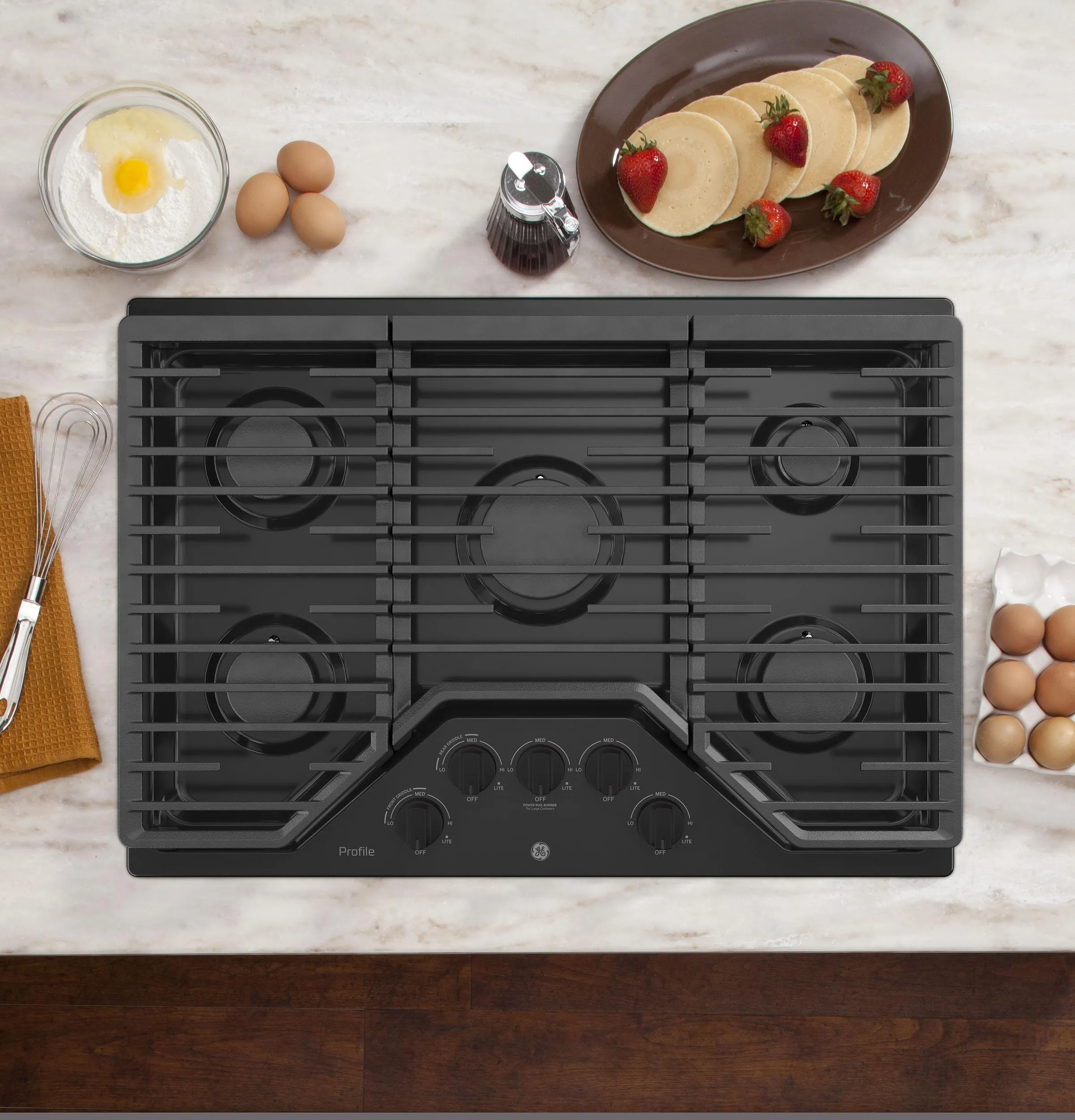 Ge Appliances PGP7030DLBB Ge Profile&#8482; 30 Built-In Gas Cooktop With 5 Burners And Optional Extra-Large Cast Iron Griddle