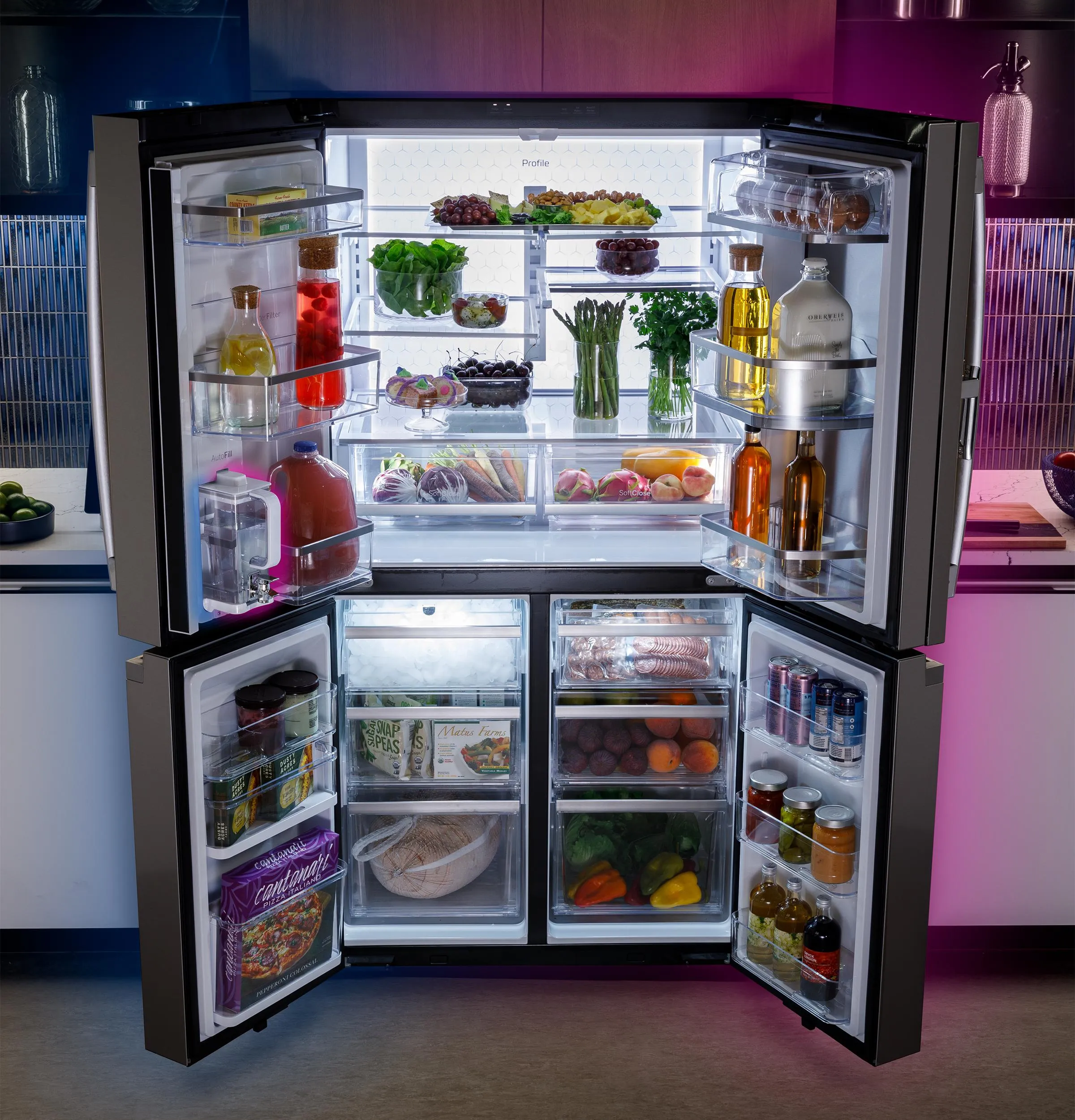 Ge Appliances PHD23BYWFS Ge Profile&#8482; Energy Star 22.9 Cu. Ft. Counter-Depth Quad-Door Refrigerator With Dual-Dispense Autofill Pitcher And Door In Door