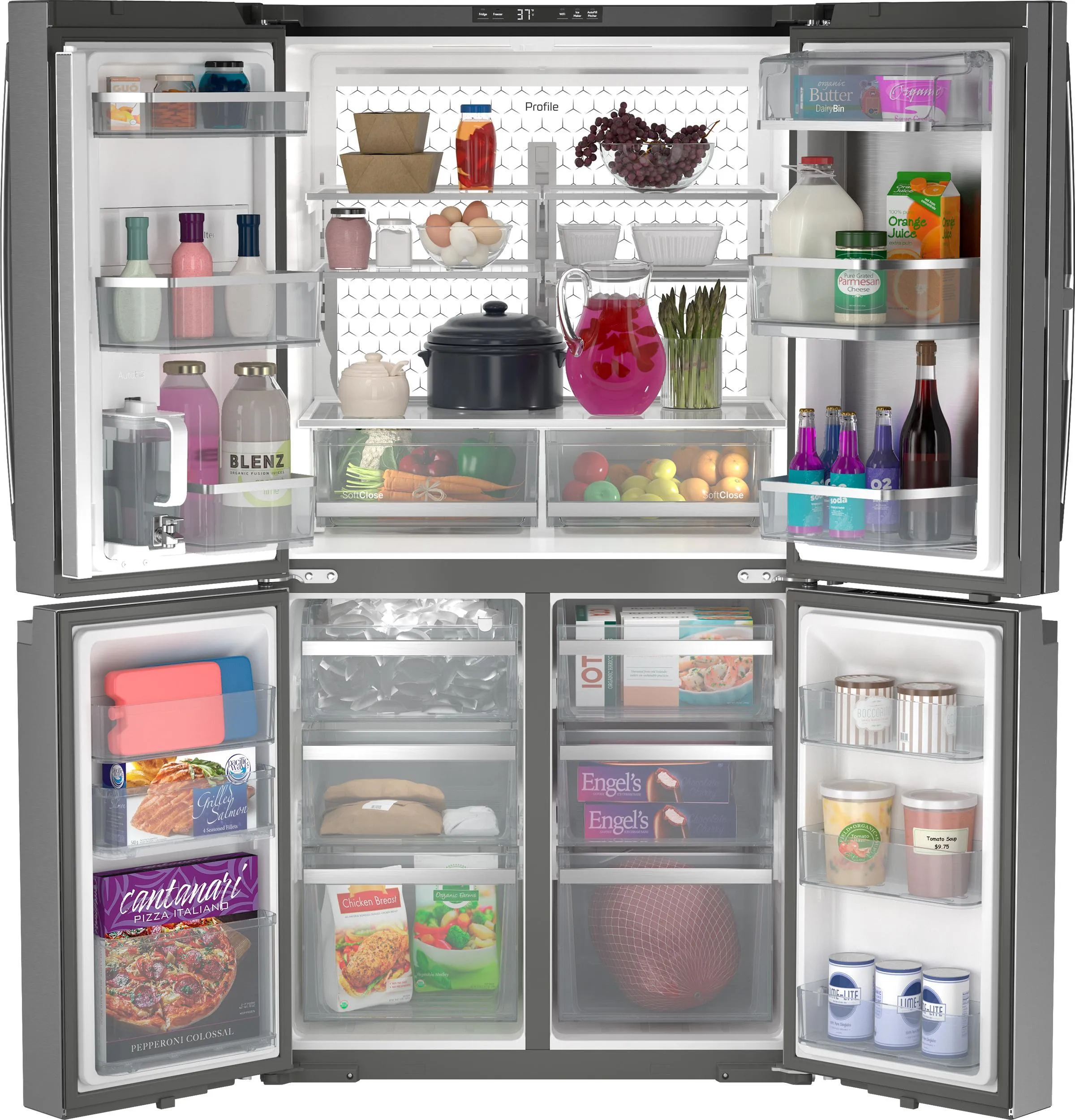 Ge Appliances PHD23BYWFS Ge Profile&#8482; Energy Star 22.9 Cu. Ft. Counter-Depth Quad-Door Refrigerator With Dual-Dispense Autofill Pitcher And Door In Door