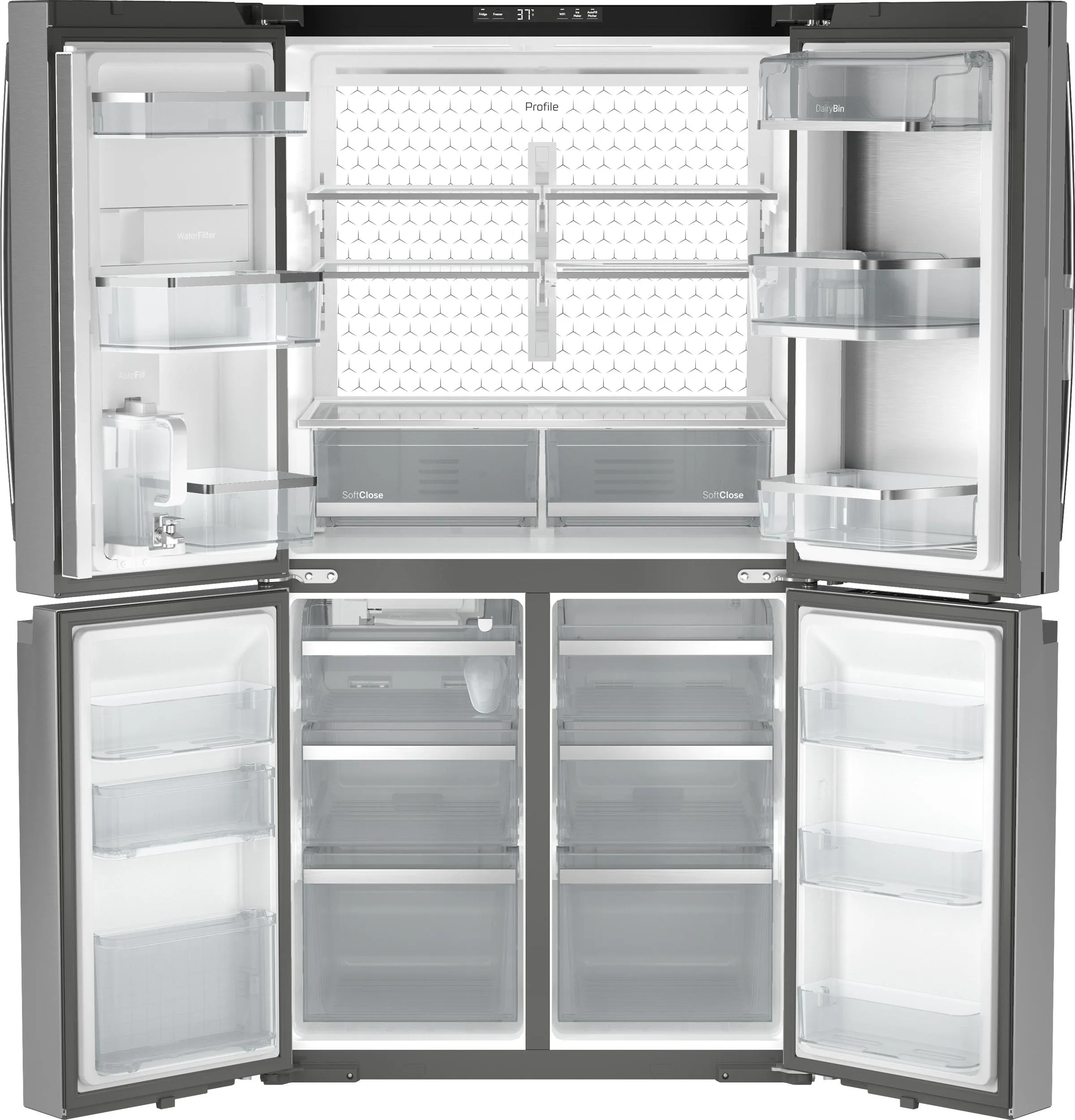 Ge Appliances PHD23BYWFS Ge Profile&#8482; Energy Star 22.9 Cu. Ft. Counter-Depth Quad-Door Refrigerator With Dual-Dispense Autofill Pitcher And Door In Door