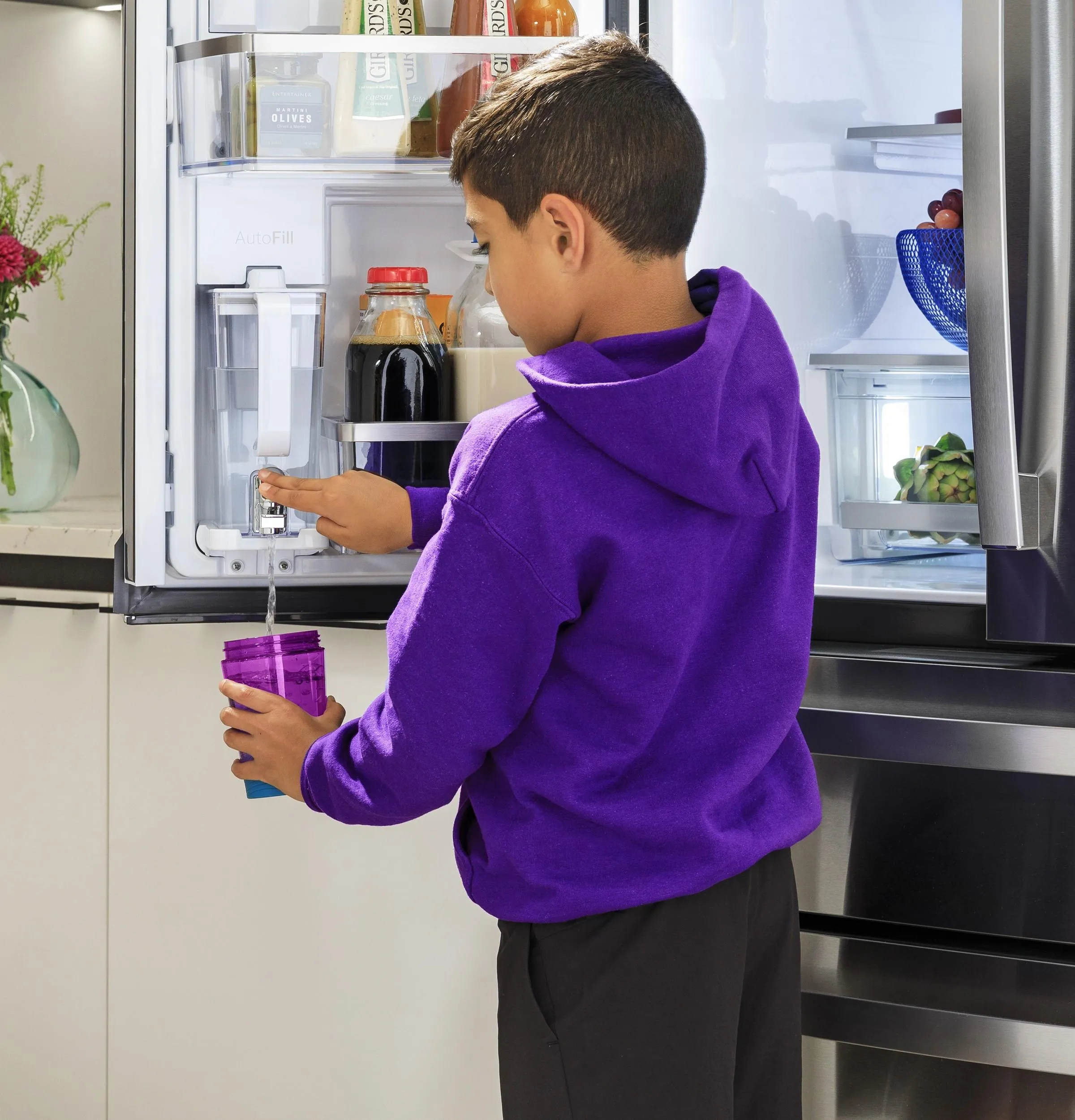 Ge Appliances PHD23BYWFS Ge Profile&#8482; Energy Star 22.9 Cu. Ft. Counter-Depth Quad-Door Refrigerator With Dual-Dispense Autofill Pitcher And Door In Door