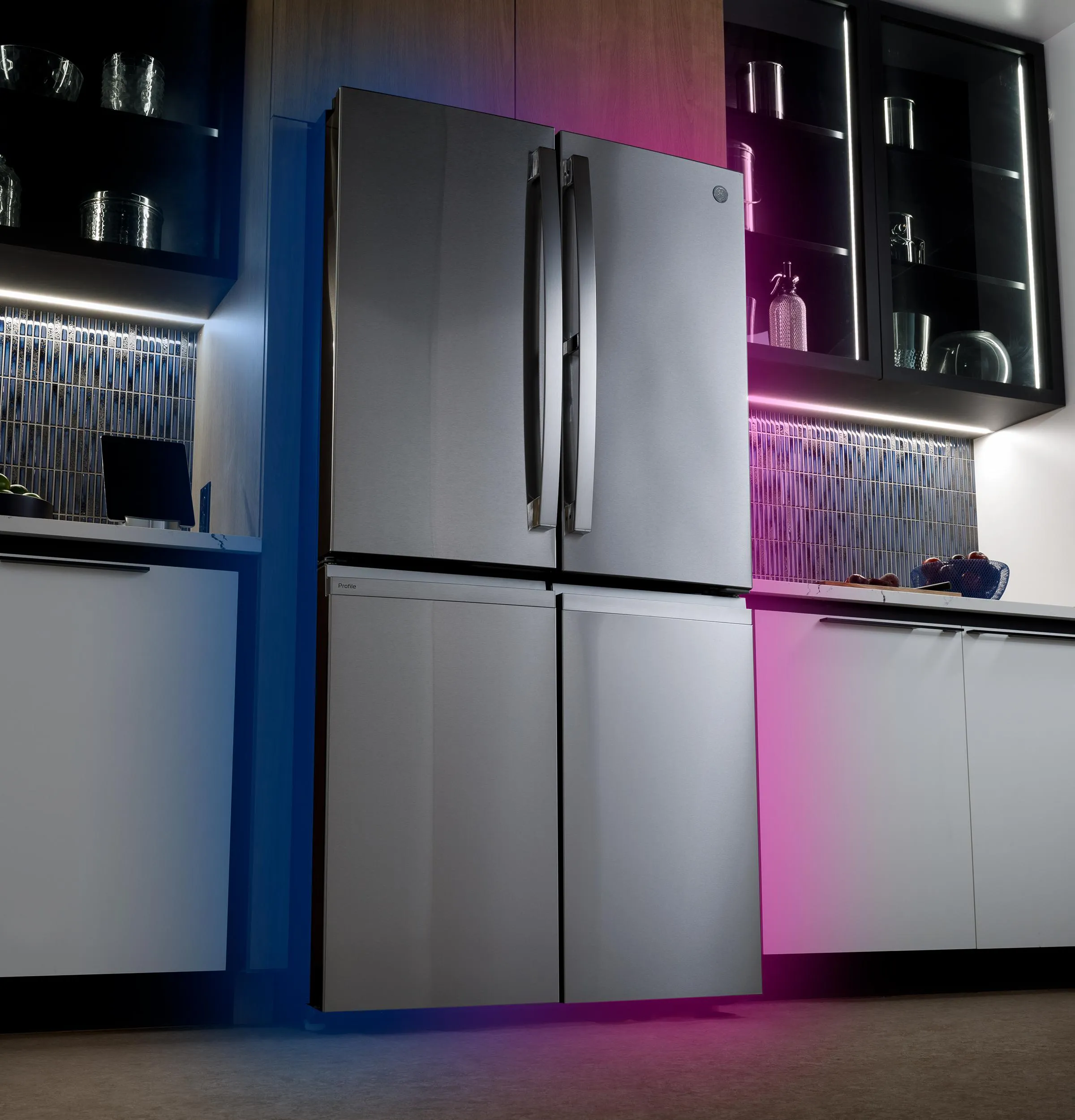Ge Appliances PHD23BYWFS Ge Profile&#8482; Energy Star 22.9 Cu. Ft. Counter-Depth Quad-Door Refrigerator With Dual-Dispense Autofill Pitcher And Door In Door