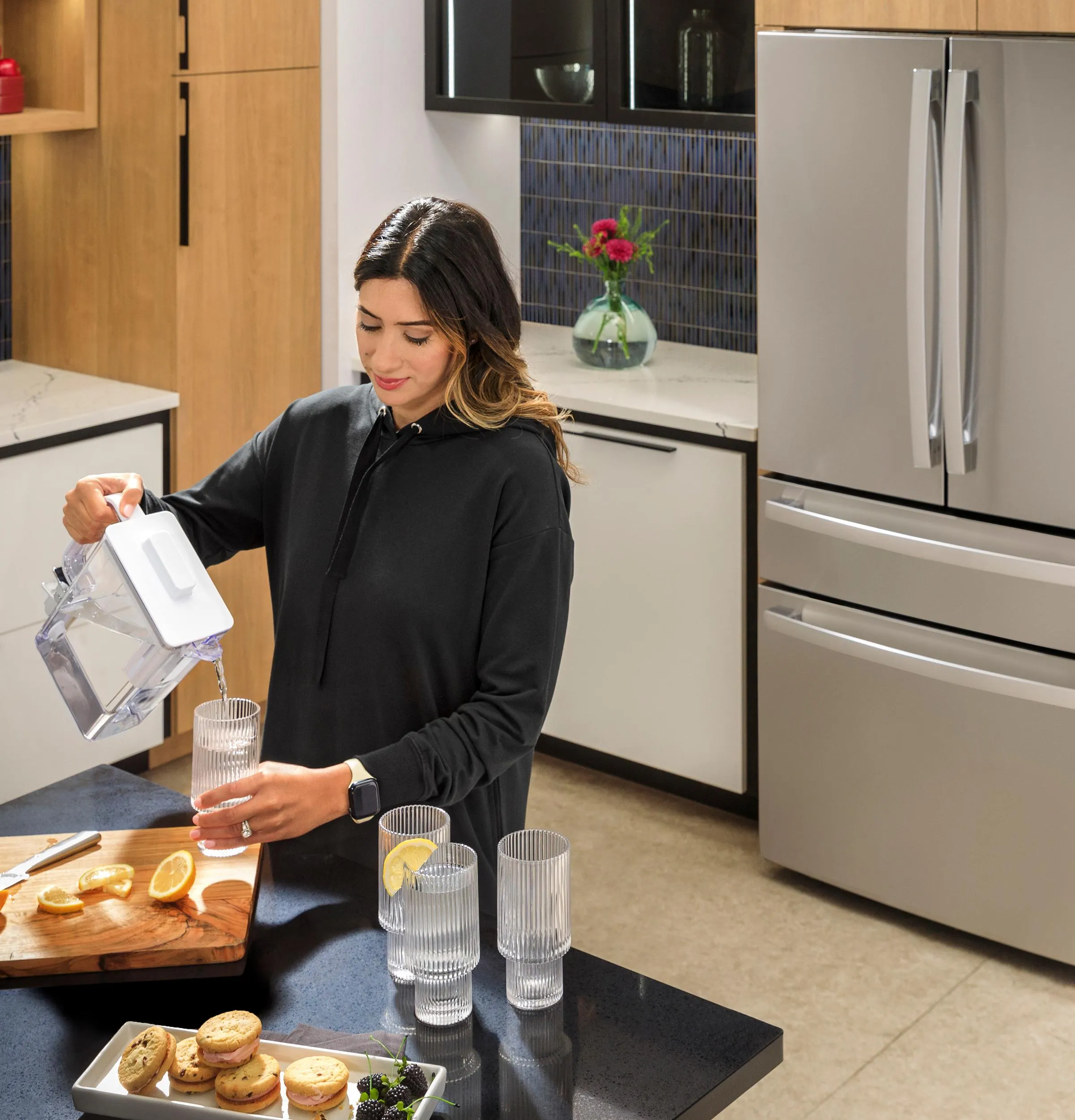 Ge Appliances PHD23BYWFS Ge Profile&#8482; Energy Star 22.9 Cu. Ft. Counter-Depth Quad-Door Refrigerator With Dual-Dispense Autofill Pitcher And Door In Door