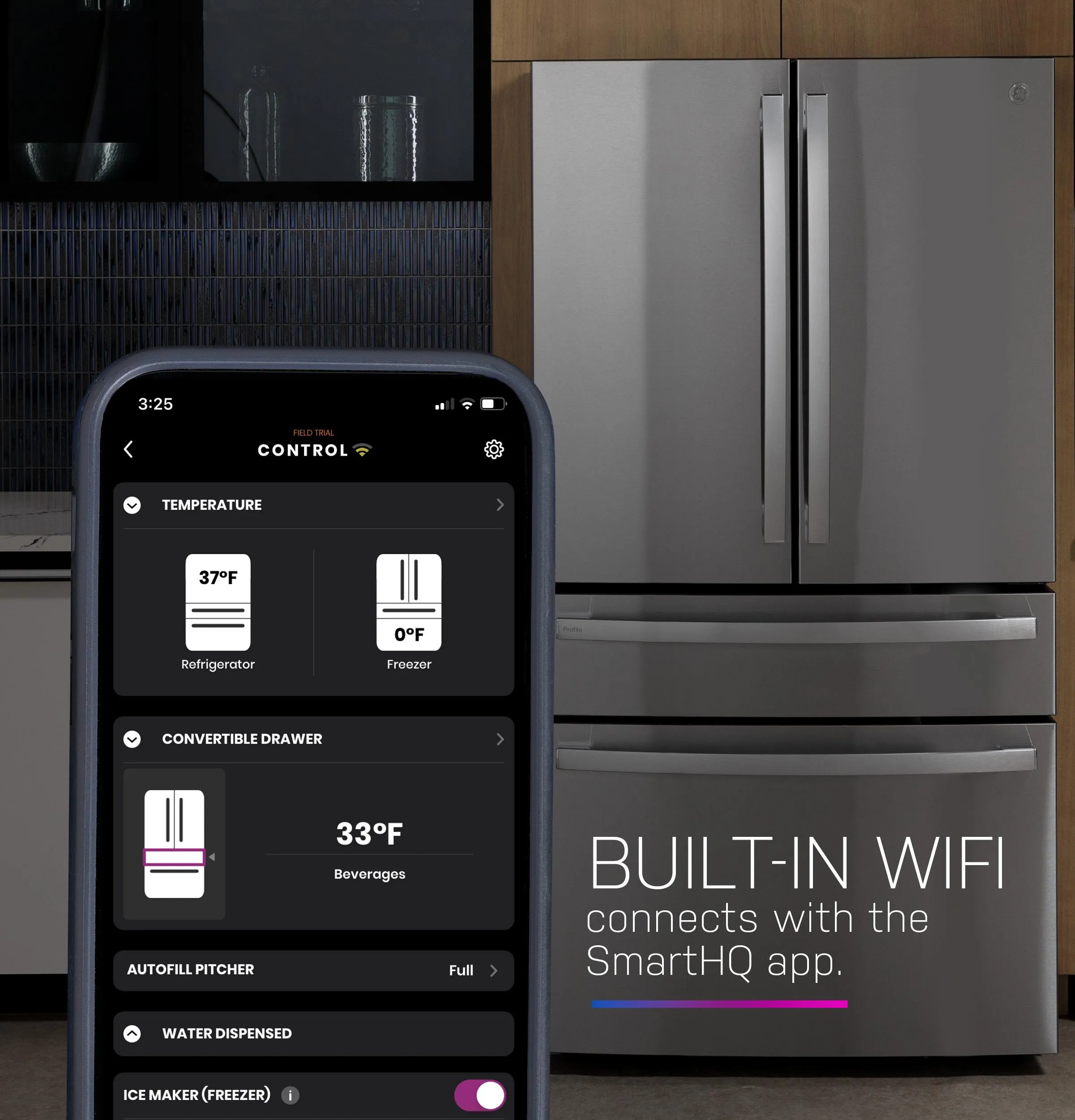 Ge Appliances PHD23BYWFS Ge Profile&#8482; Energy Star 22.9 Cu. Ft. Counter-Depth Quad-Door Refrigerator With Dual-Dispense Autofill Pitcher And Door In Door