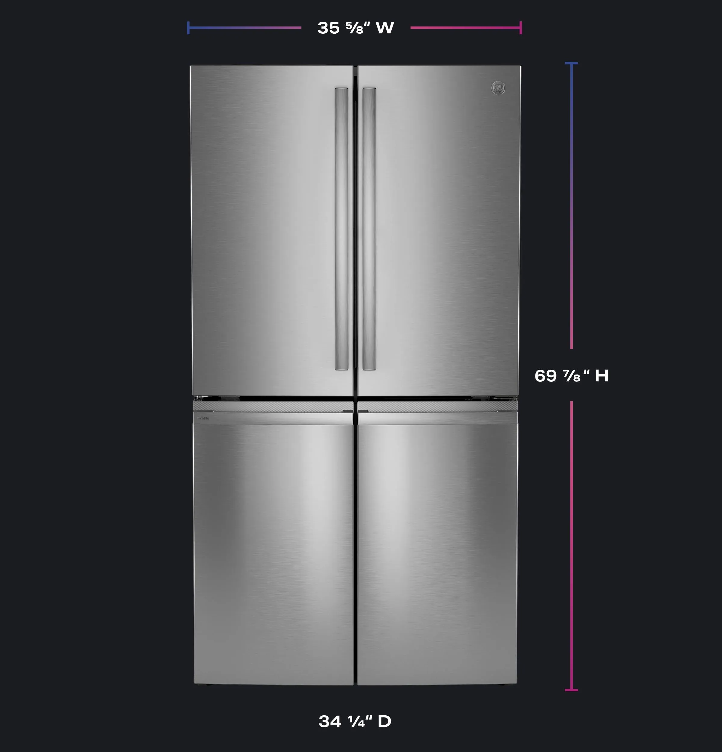 Ge Appliances PHD23BYWFS Ge Profile&#8482; Energy Star 22.9 Cu. Ft. Counter-Depth Quad-Door Refrigerator With Dual-Dispense Autofill Pitcher And Door In Door