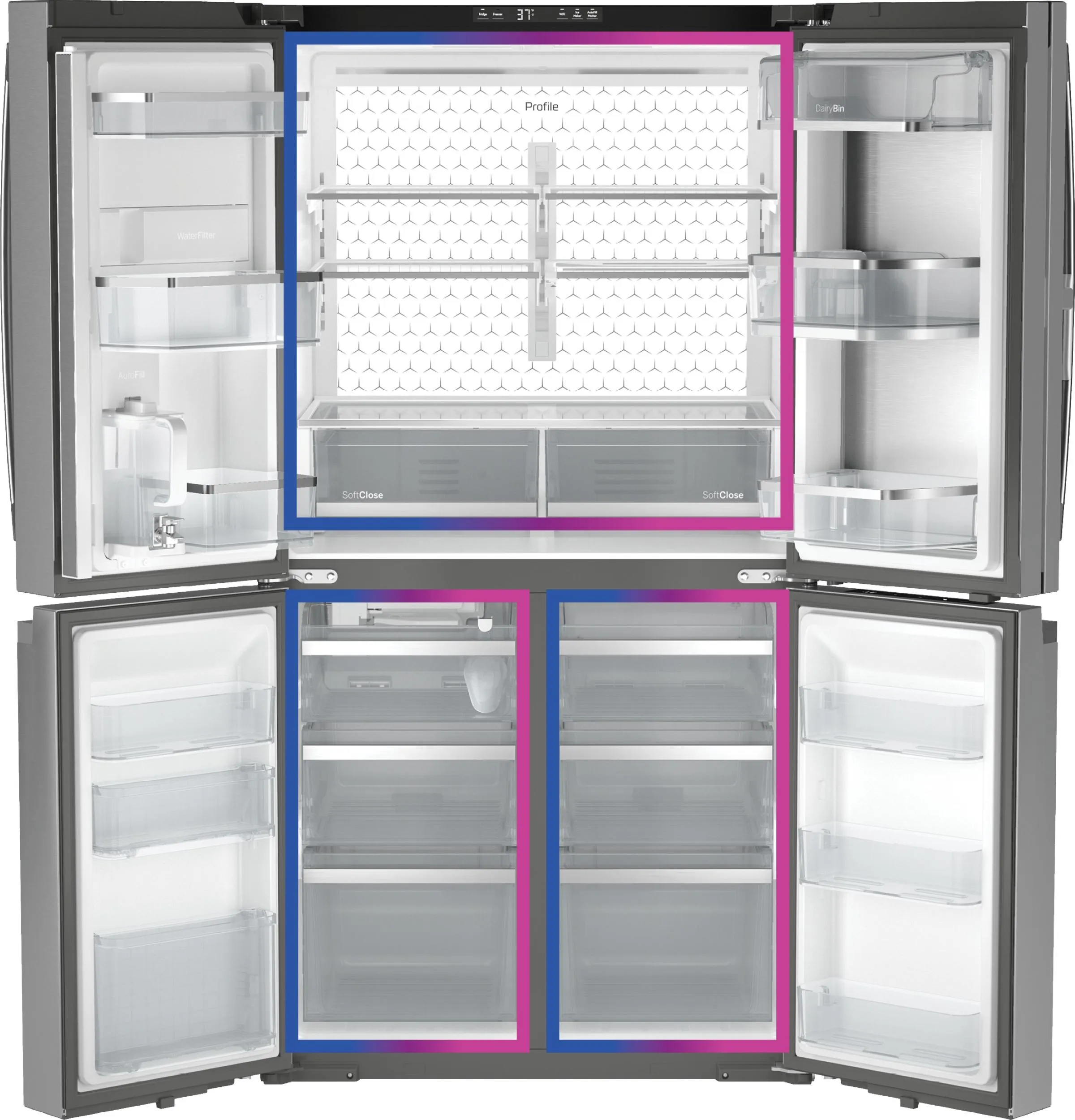 Ge Appliances PHD23BYWFS Ge Profile&#8482; Energy Star 22.9 Cu. Ft. Counter-Depth Quad-Door Refrigerator With Dual-Dispense Autofill Pitcher And Door In Door