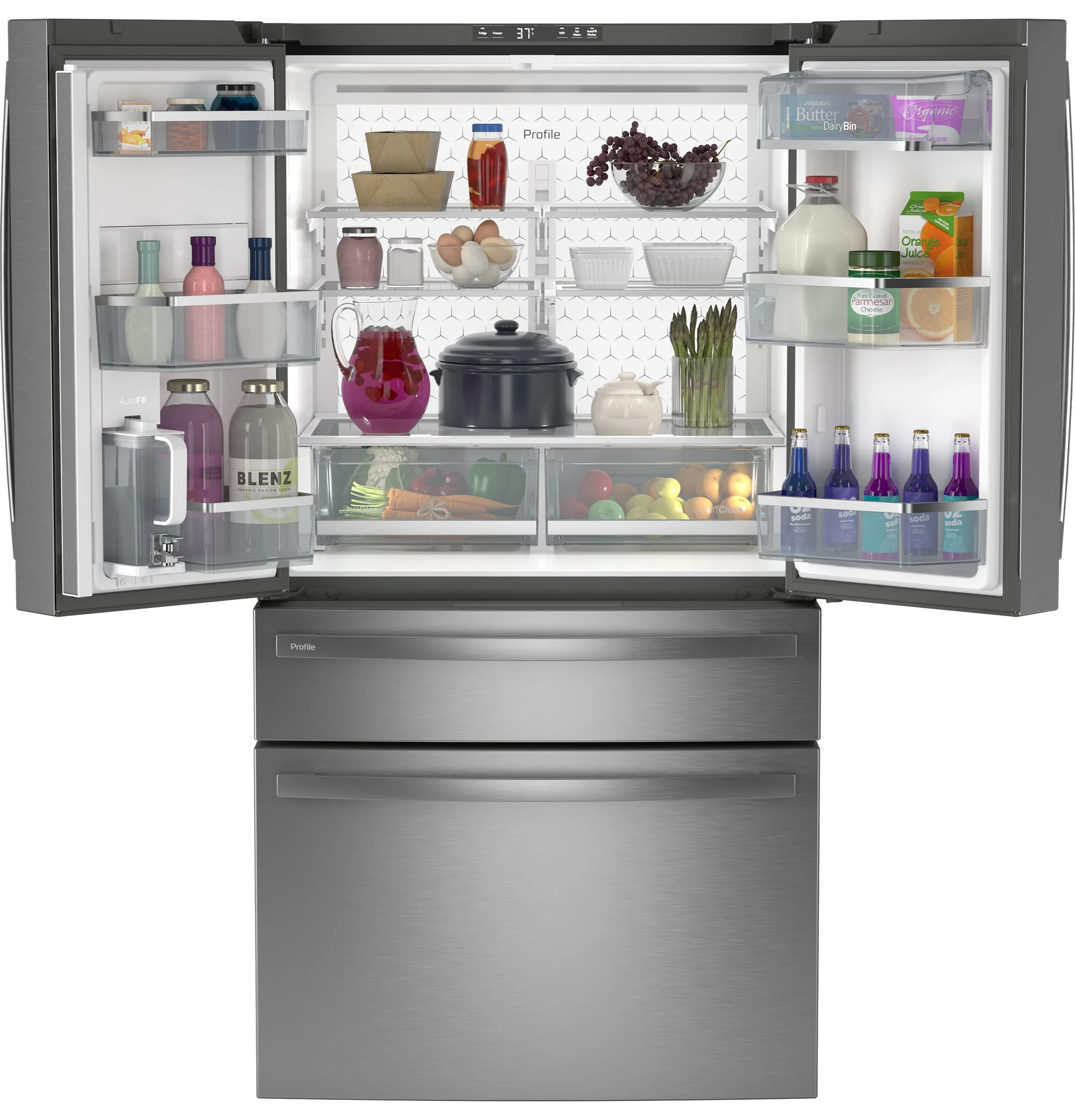 Ge Appliances PJE23BYWFS Ge Profile&#8482; Energy Star 23.2 Cu. Ft. Smart Counter-Depth Fingerprint Resistant 4-Door French-Door Refrigerator With Dual-Dispense Autofill Pitcher