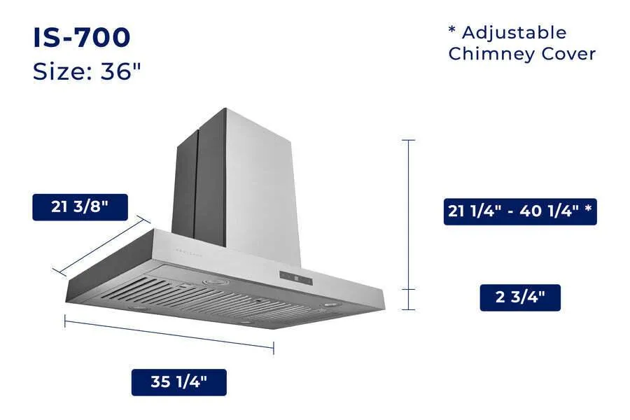 Hauslane IS700SS36 Hauslane 36 In. Convertible Island Range Hood With Dual Controls. Led. Baffle Filter In Stainless Steel