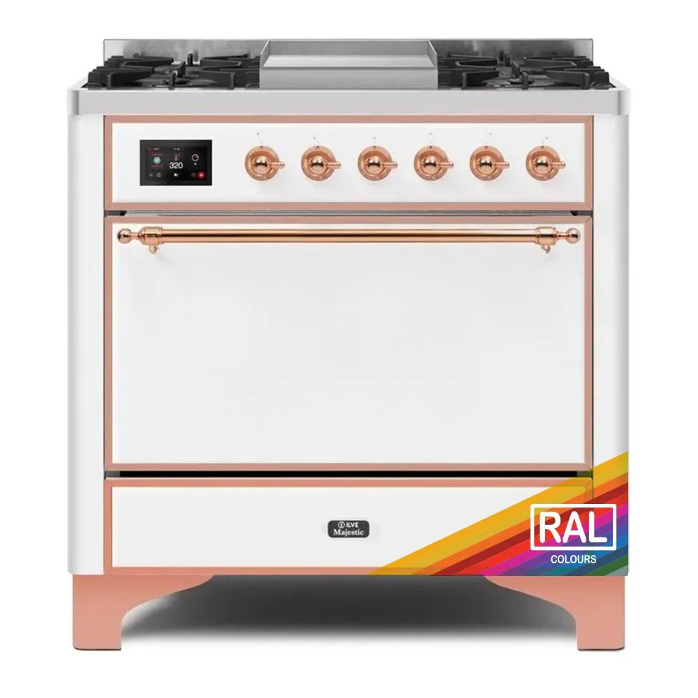 Ilve UM09FDQNS3RAPLP Ilve Majestic Ii 36 Um09Fdqns3Rap Freestanding Dual Fuel Range With 6 Sealed Burners Yes Single Oven With Solid Door In Ral Color With Copper Knobs