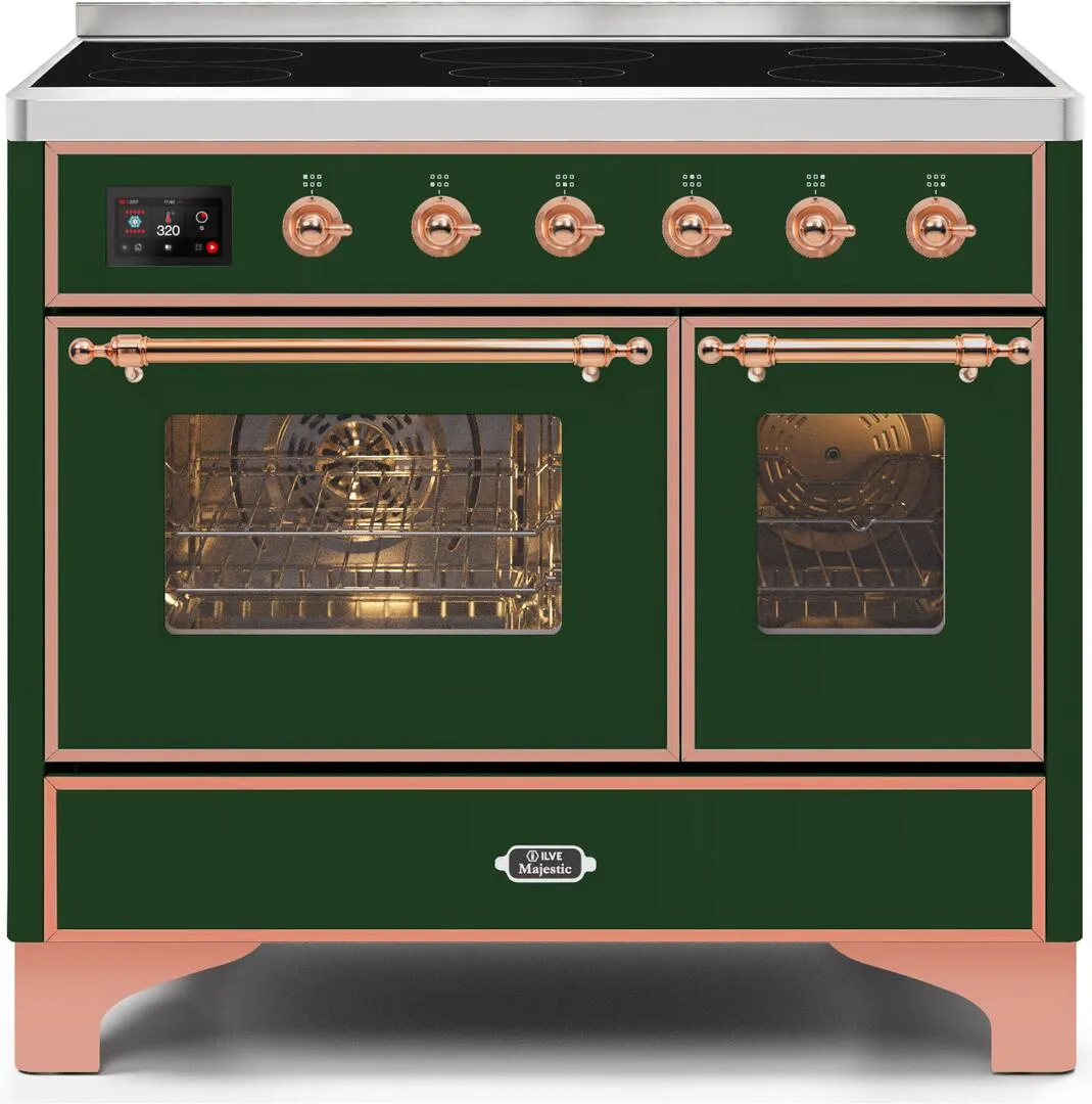Ilve UMDI10NS3EGP Majestic Ii 40 Inch Electric Freestanding Range In Emerald Green With Copper Trim