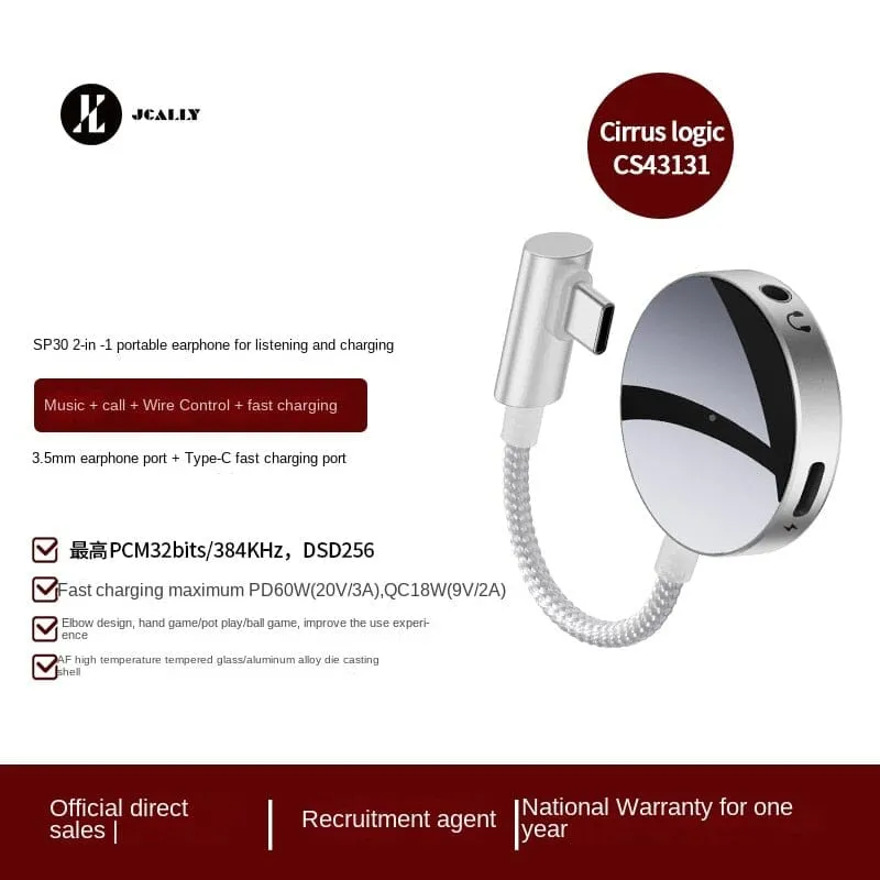 JCALLY SP30 2-in-1 Transfer Cable Portable DAC & AMP With 3.5 Port  & Type-C Fast Charging