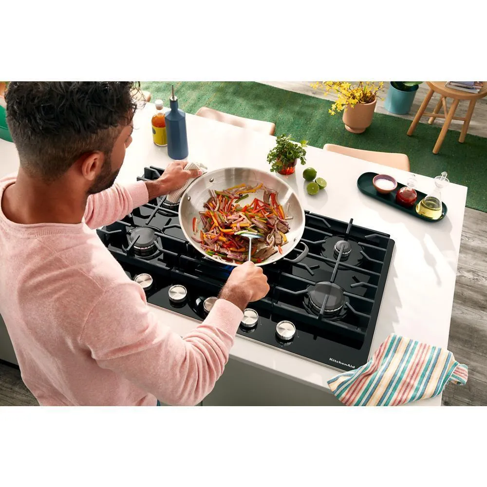 Kitchenaid KCGG536PBL 36 Gas-On-Glass Cooktop