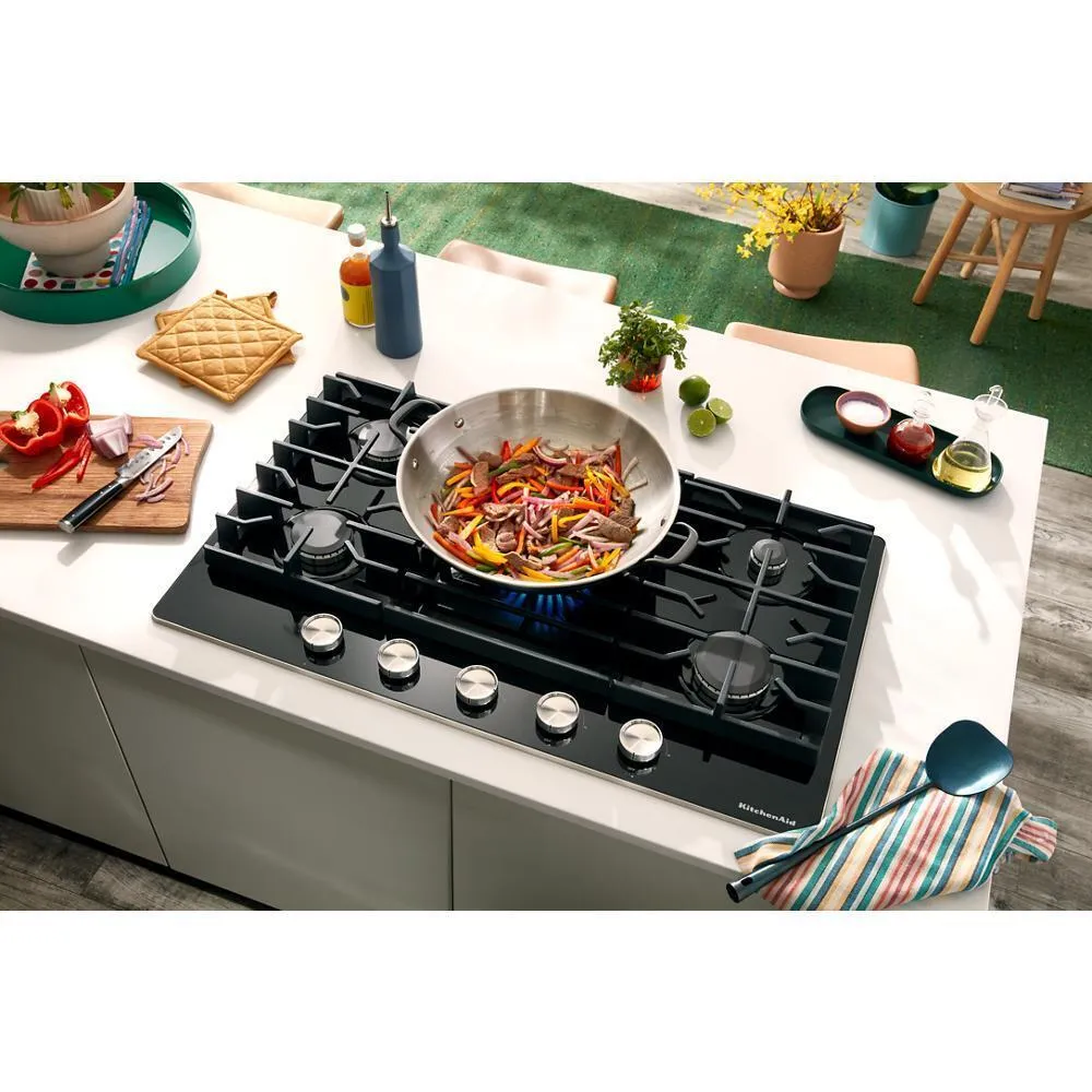 Kitchenaid KCGG536PBL 36 Gas-On-Glass Cooktop