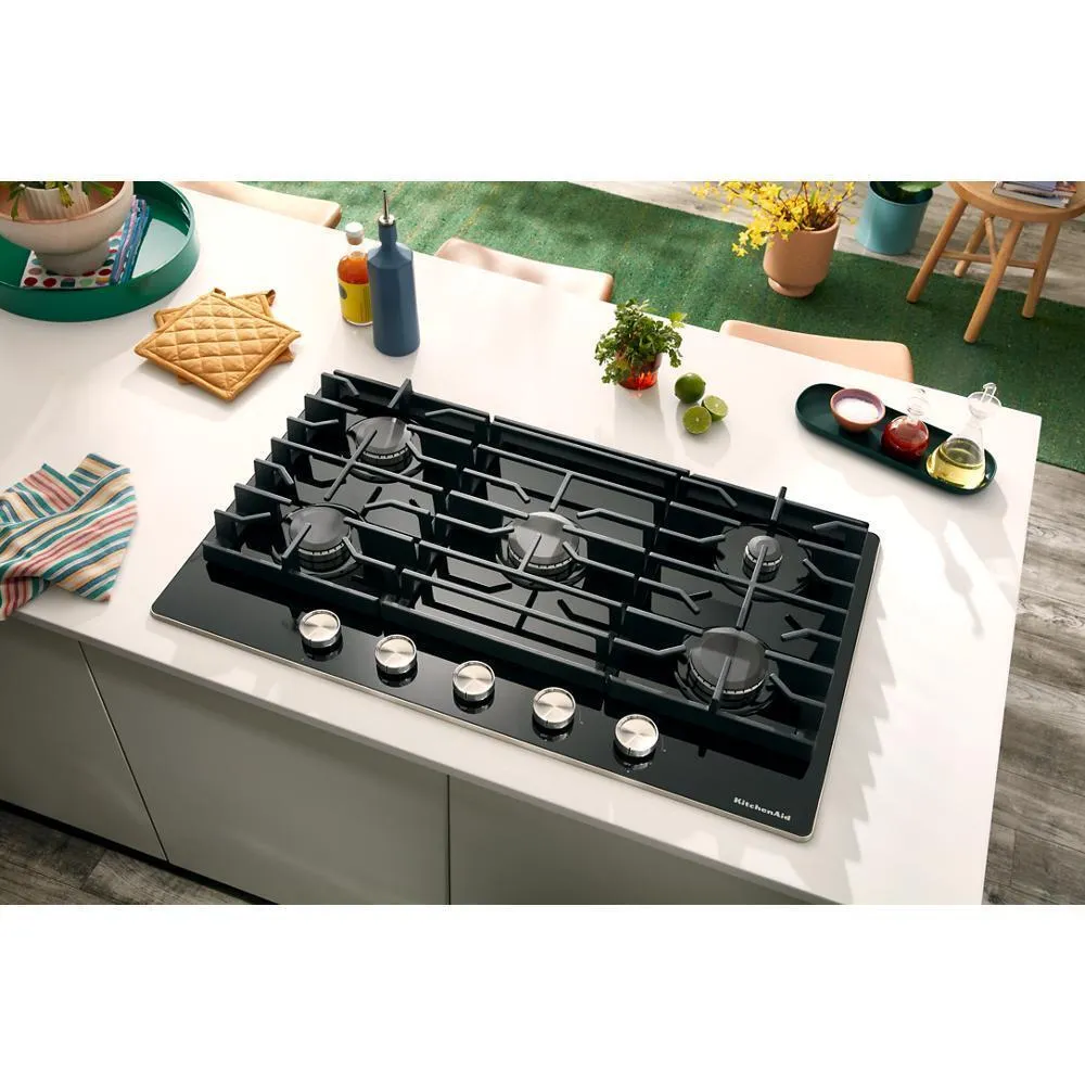 Kitchenaid KCGG536PBL 36 Gas-On-Glass Cooktop