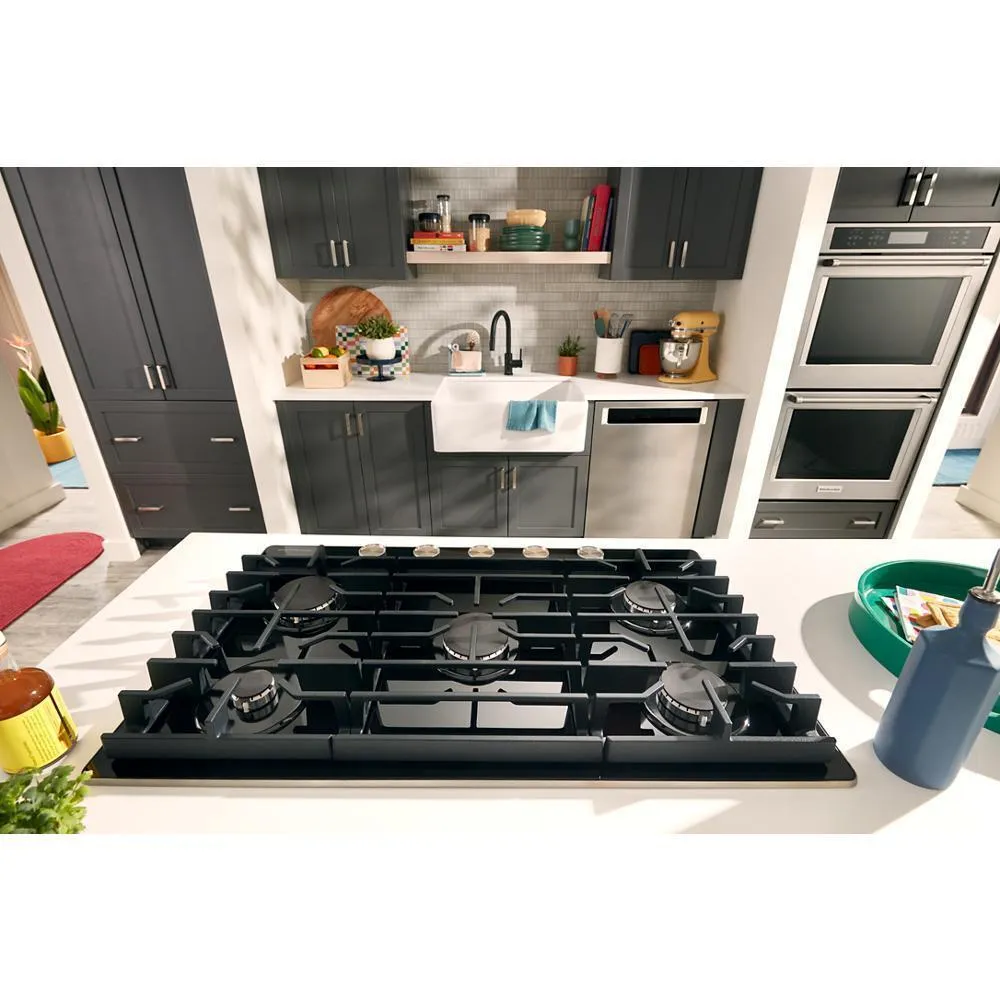 Kitchenaid KCGG536PBL 36 Gas-On-Glass Cooktop