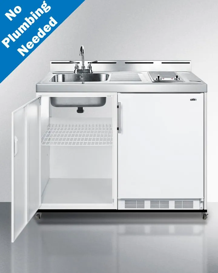 Summit C48ELGLASSPUMPMB 48 Wide Mobile All-In-One Kitchenette. No Plumbing Needed