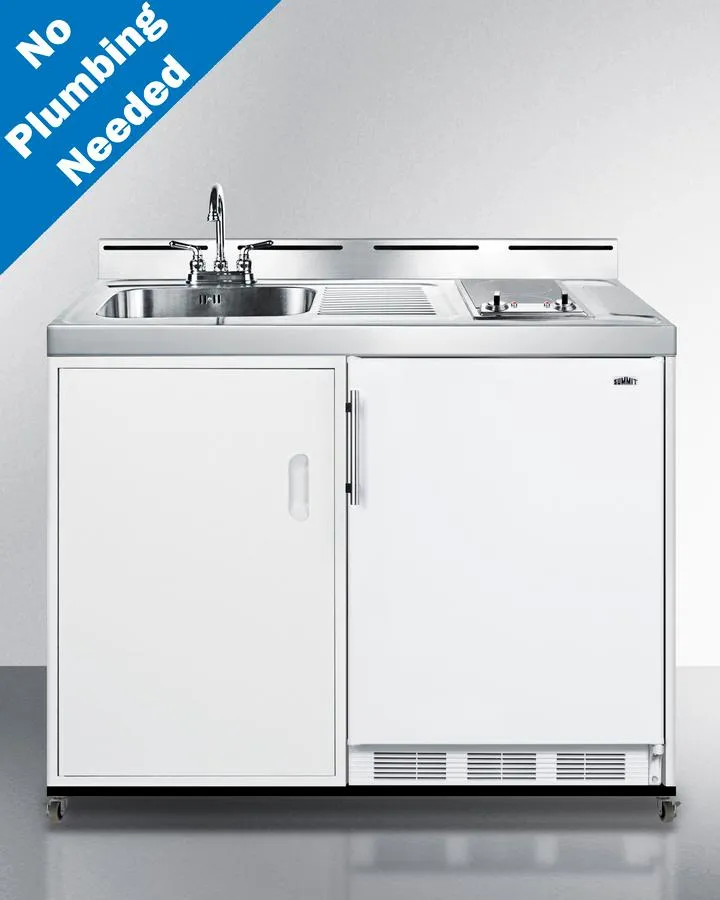 Summit C48ELGLASSPUMPMB 48 Wide Mobile All-In-One Kitchenette. No Plumbing Needed