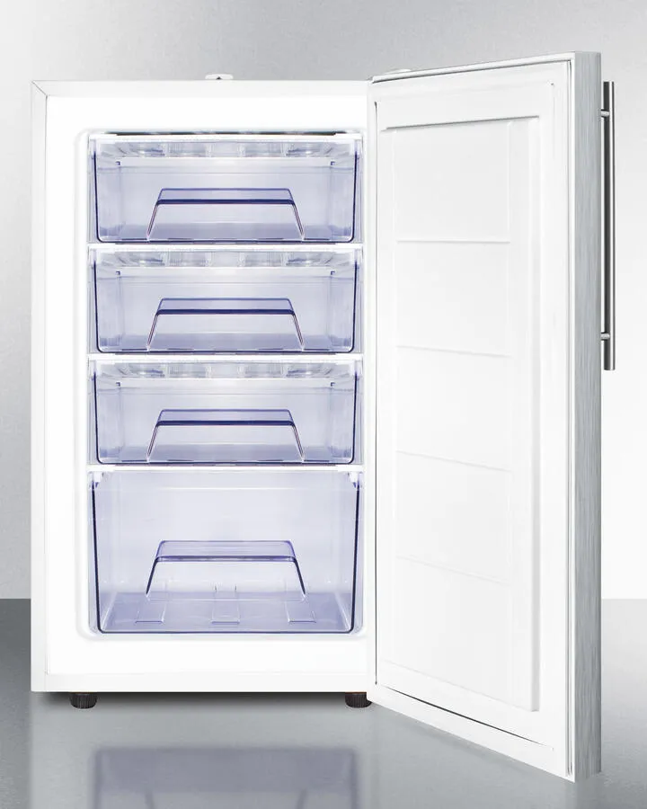 Summit FS407LBISSHV 20 Wide Built-In Undercounter All-Freezer For General Purpose Use. -20 C Capable With A Lock. Stainless Steel Door. Thin Handle And White Cabinet