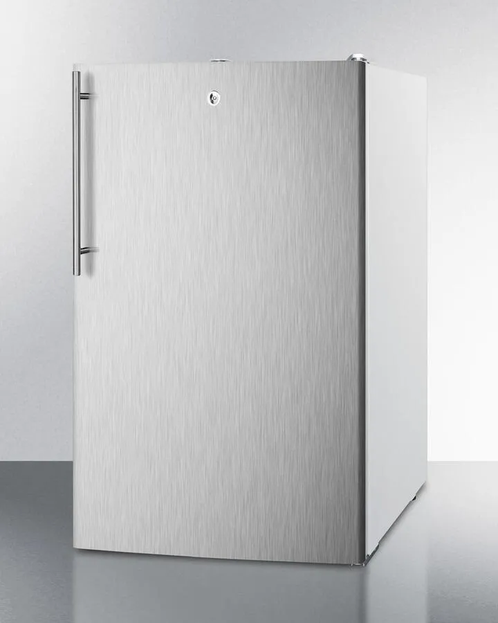 Summit FS407LBISSHV 20 Wide Built-In Undercounter All-Freezer For General Purpose Use. -20 C Capable With A Lock. Stainless Steel Door. Thin Handle And White Cabinet