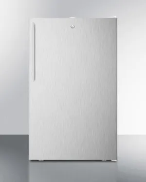 Summit FS407LBISSHV 20 Wide Built-In Undercounter All-Freezer For General Purpose Use. -20 C Capable With A Lock. Stainless Steel Door. Thin Handle And White Cabinet