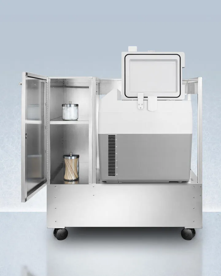 Summit SPRF36LCART 304 Grade Stainless Steel Fully Assembled Rolling Cart Rpc With Sprf36 Portable 12V/24V Vaccine Cooler With Factory-Installed Lock