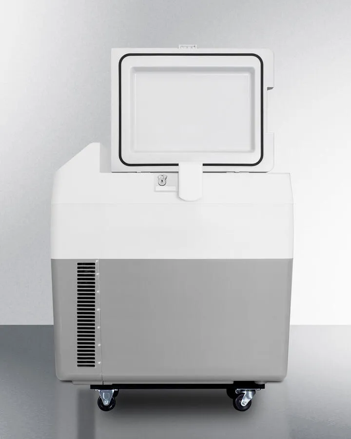 Summit SPRF36M2 Portable 12V/24V Cooler Capable Of Operation As Refrigerator (2-8(Degree)C) Or Freezer (-15(Degree)C). With Factory-Installed Lock. Strap Handle. And Four Pre-Installed Wheels