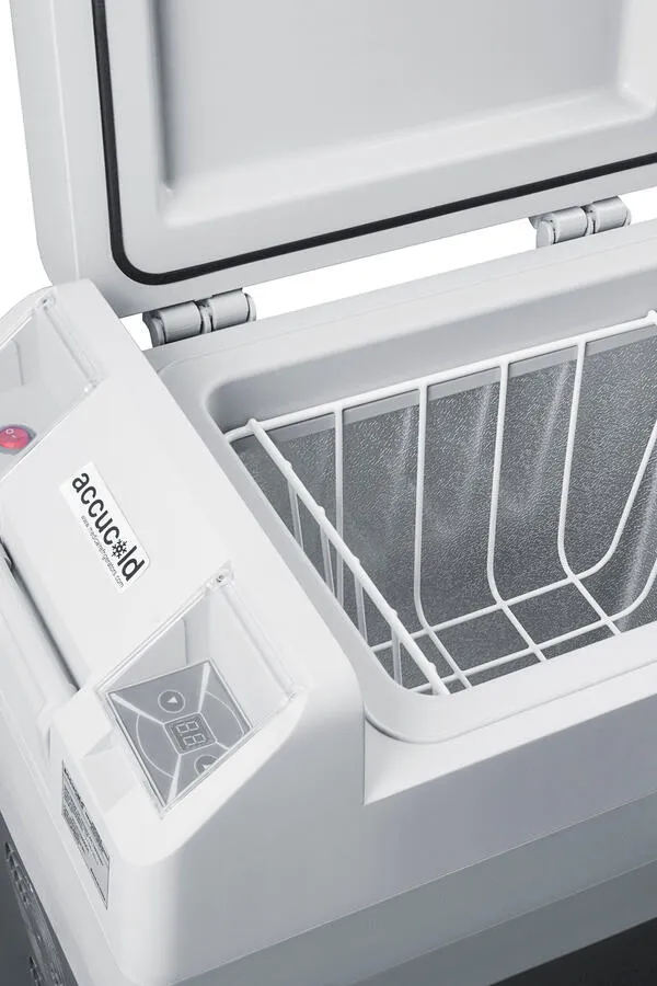 Summit SPRF36M2 Portable 12V/24V Cooler Capable Of Operation As Refrigerator (2-8(Degree)C) Or Freezer (-15(Degree)C). With Factory-Installed Lock. Strap Handle. And Four Pre-Installed Wheels