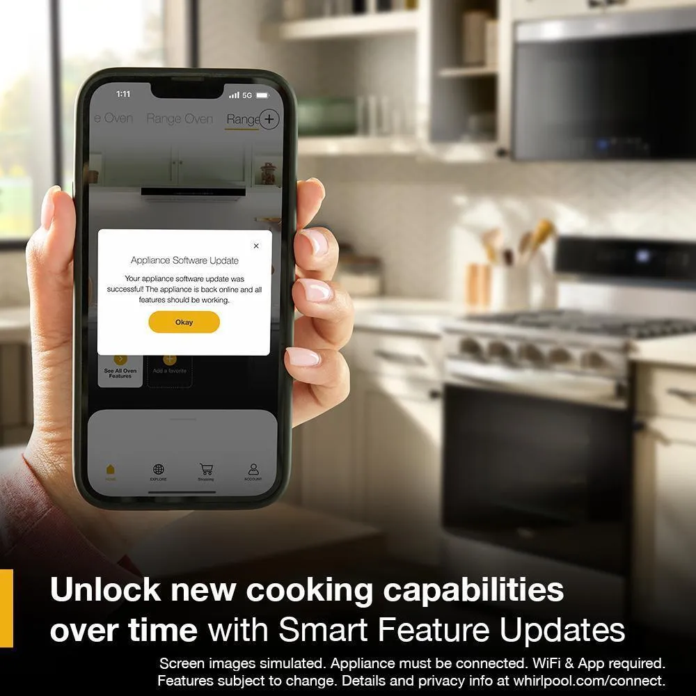 Whirlpool WFGS7530RV 30-Inch Smart Gas Range With Air Cooking Technology. No Preheat Air Fry. Steam/Self Clean And High Speed Preheat