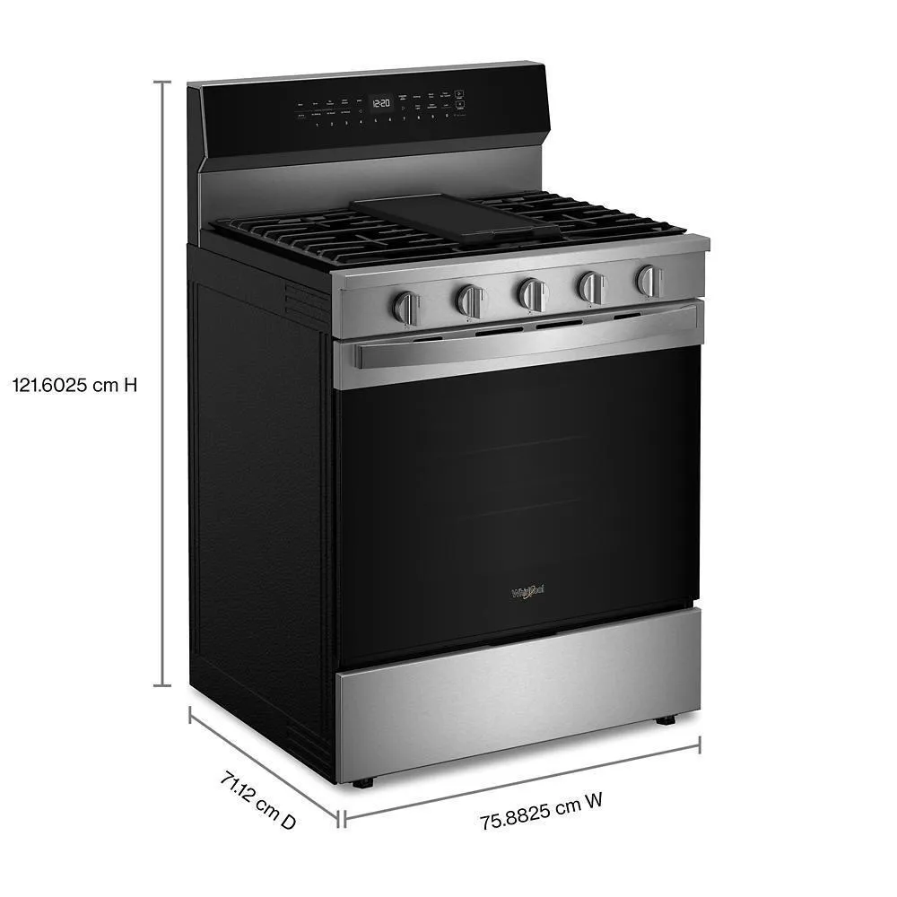 Whirlpool WFGS7530RZ 30-Inch Smart Gas Range With Air Cooking Technology. No Preheat Air Fry. Steam/Self Clean And High Speed Preheat