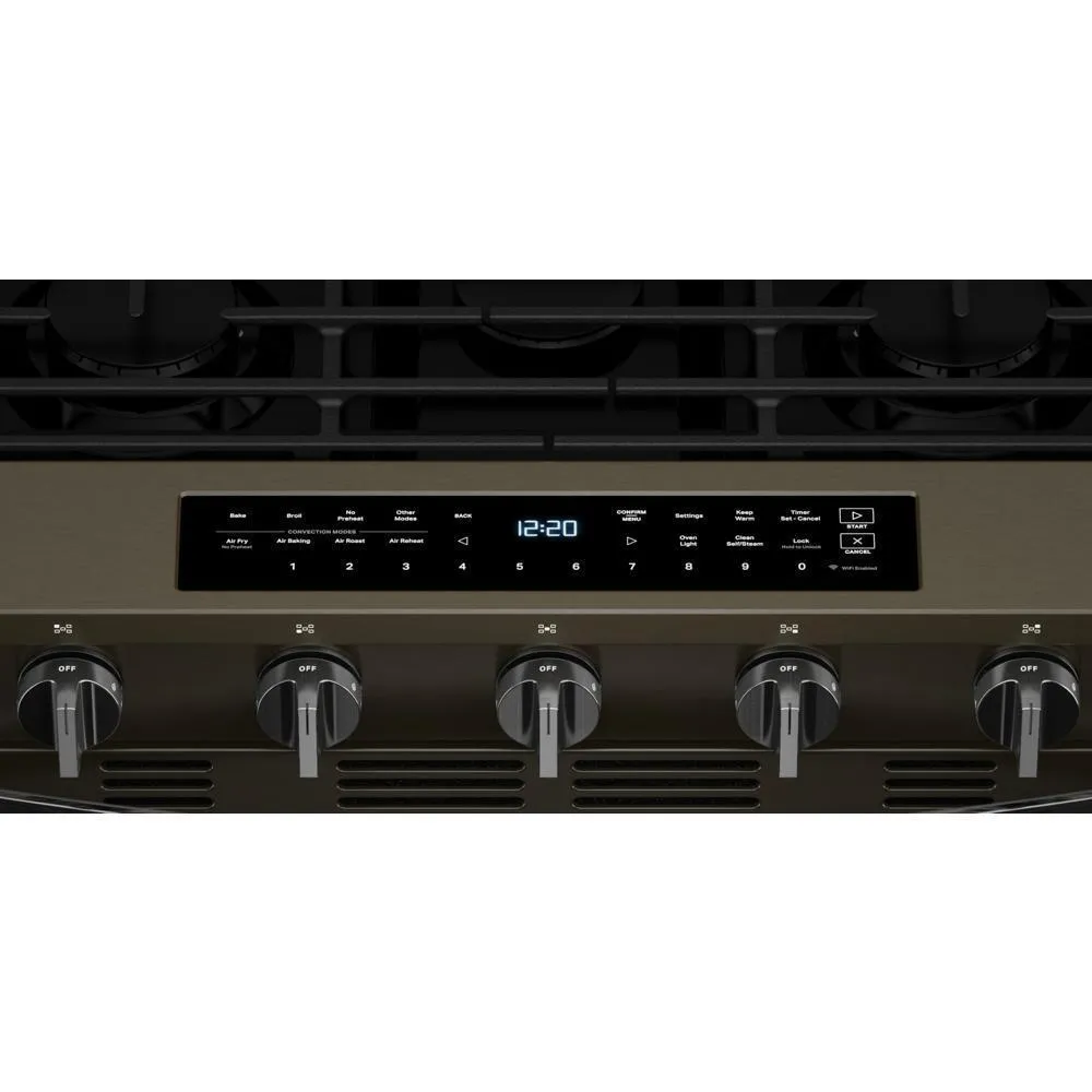 Whirlpool WSGS7530RV 30-Inch Smart Slide In Gas Range With Air Cooking Technology. No Preheat Air Fry. Wipeclean&#8482; Coating. Steam/Self Clean And High Speed Preheat