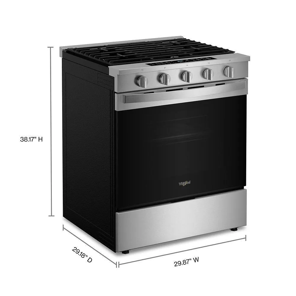 Whirlpool WSGS7530RZ 30-Inch Smart Slide In Gas Range With Air Cooking Technology. No Preheat Air Fry. Wipeclean&#8482; Coating. Steam/Self Clean And High Speed Preheat