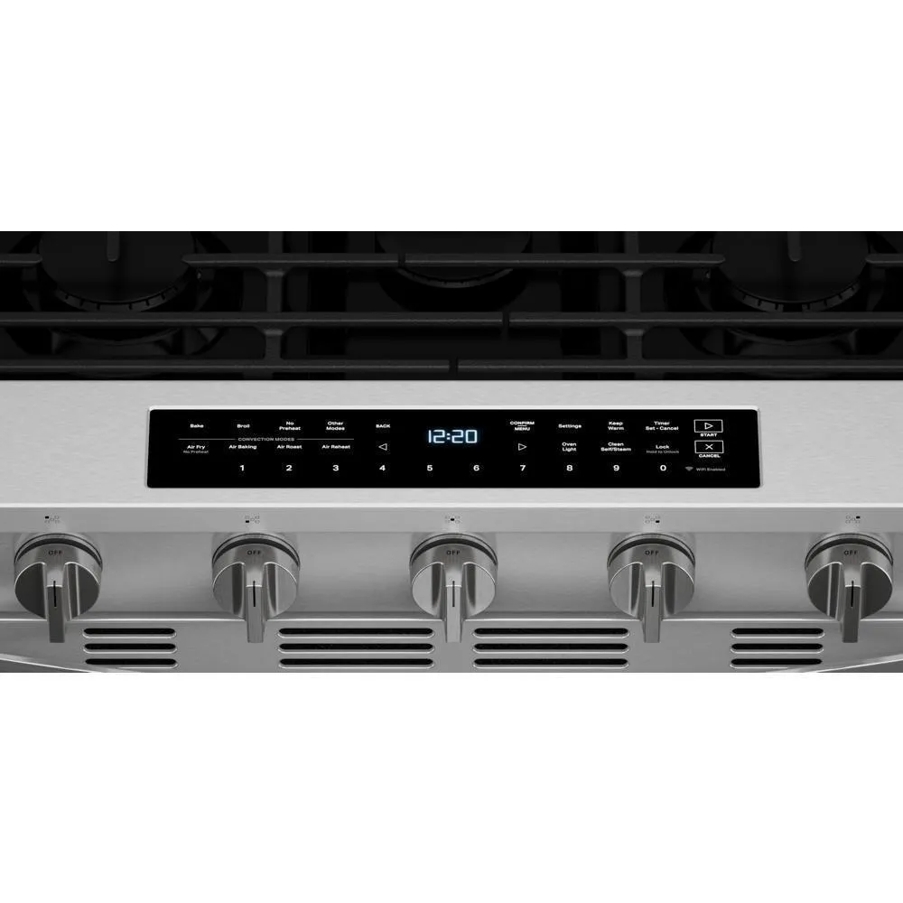 Whirlpool WSGS7530RZ 30-Inch Smart Slide In Gas Range With Air Cooking Technology. No Preheat Air Fry. Wipeclean&#8482; Coating. Steam/Self Clean And High Speed Preheat