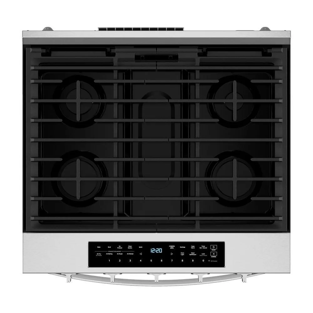 Whirlpool WSGS7530RZ 30-Inch Smart Slide In Gas Range With Air Cooking Technology. No Preheat Air Fry. Wipeclean&#8482; Coating. Steam/Self Clean And High Speed Preheat